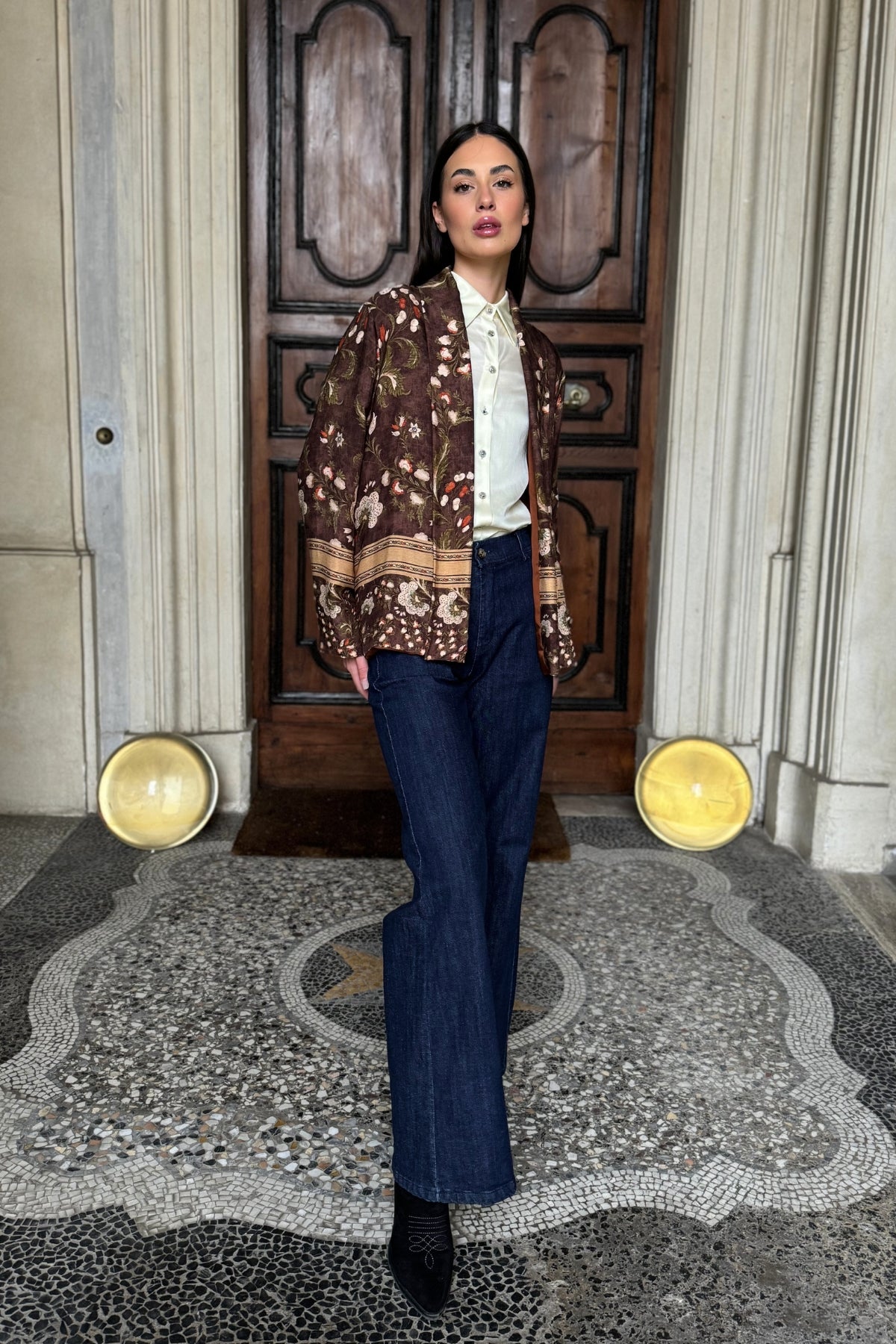 WU-SIDE - giacca kimono fantasia - MARRONE