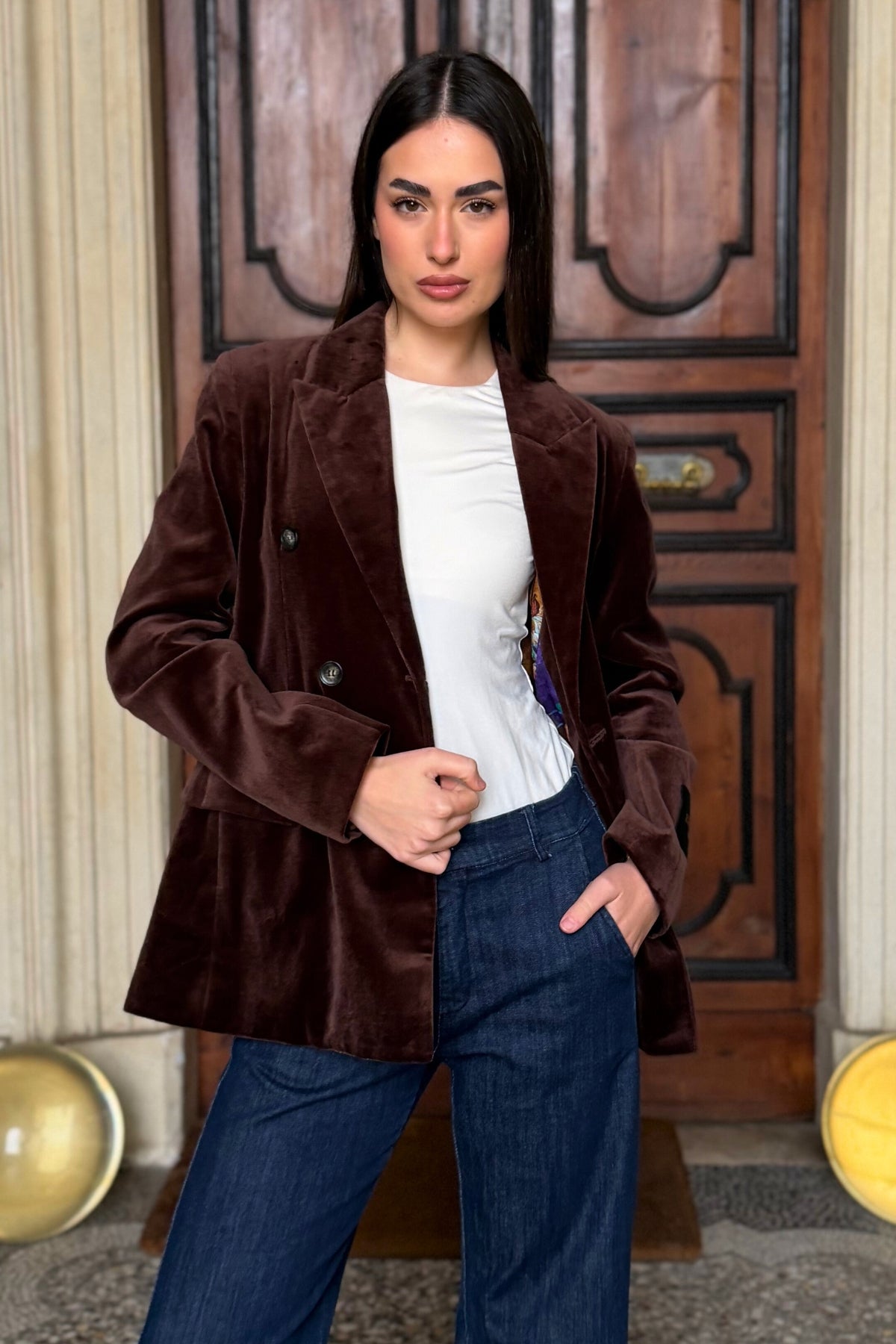 WU-SIDE - giacca doppio petto fustagno - CAFFE