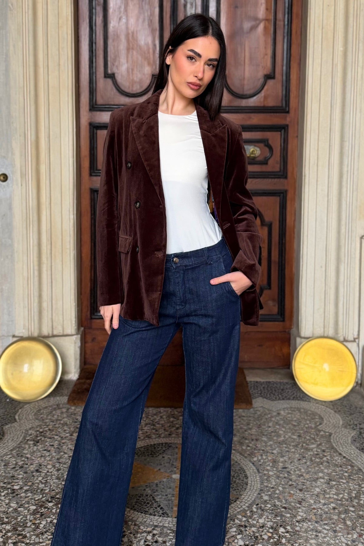 WU-SIDE - giacca doppio petto fustagno - CAFFE