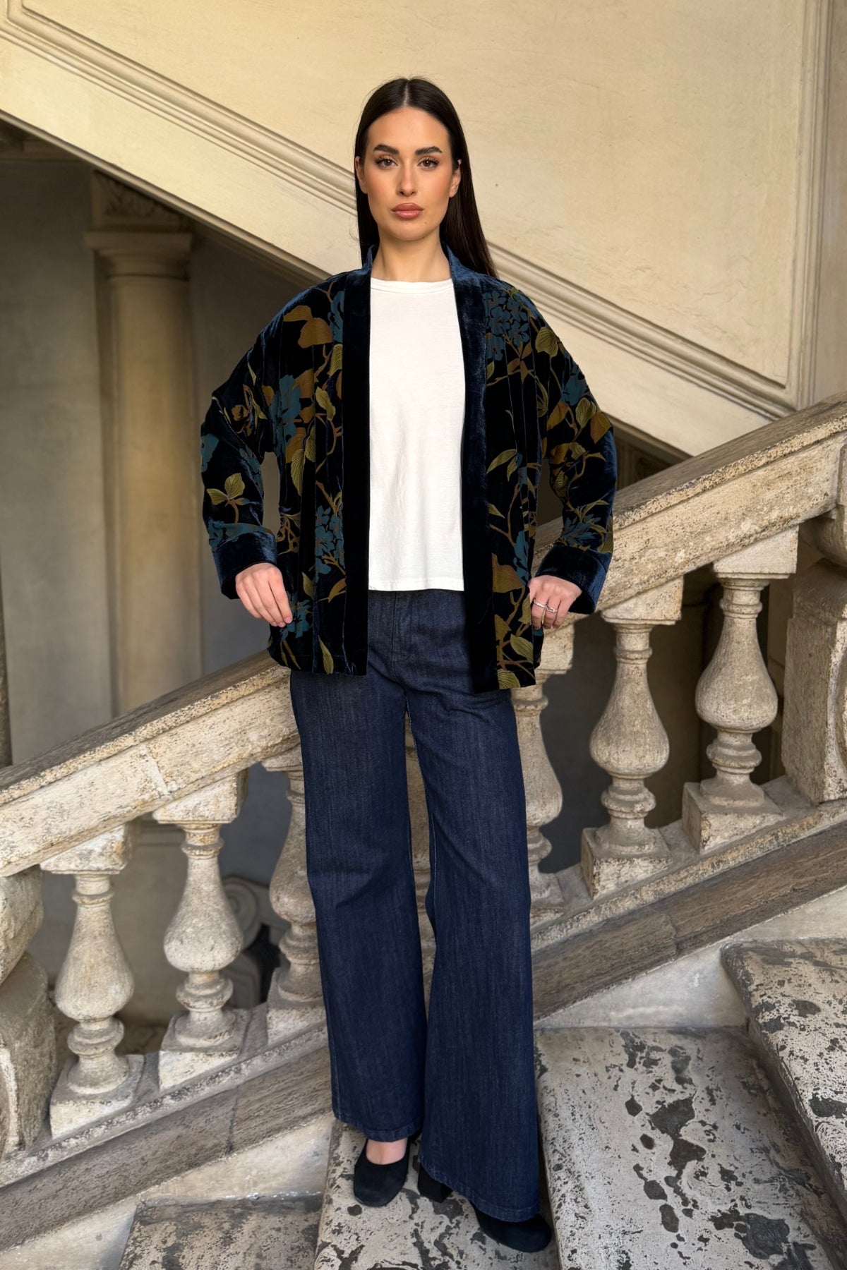 WU-SIDE - giacca kimono devore - BLUE GOLD