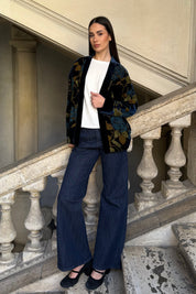 WU-SIDE - giacca kimono devore - BLUE GOLD