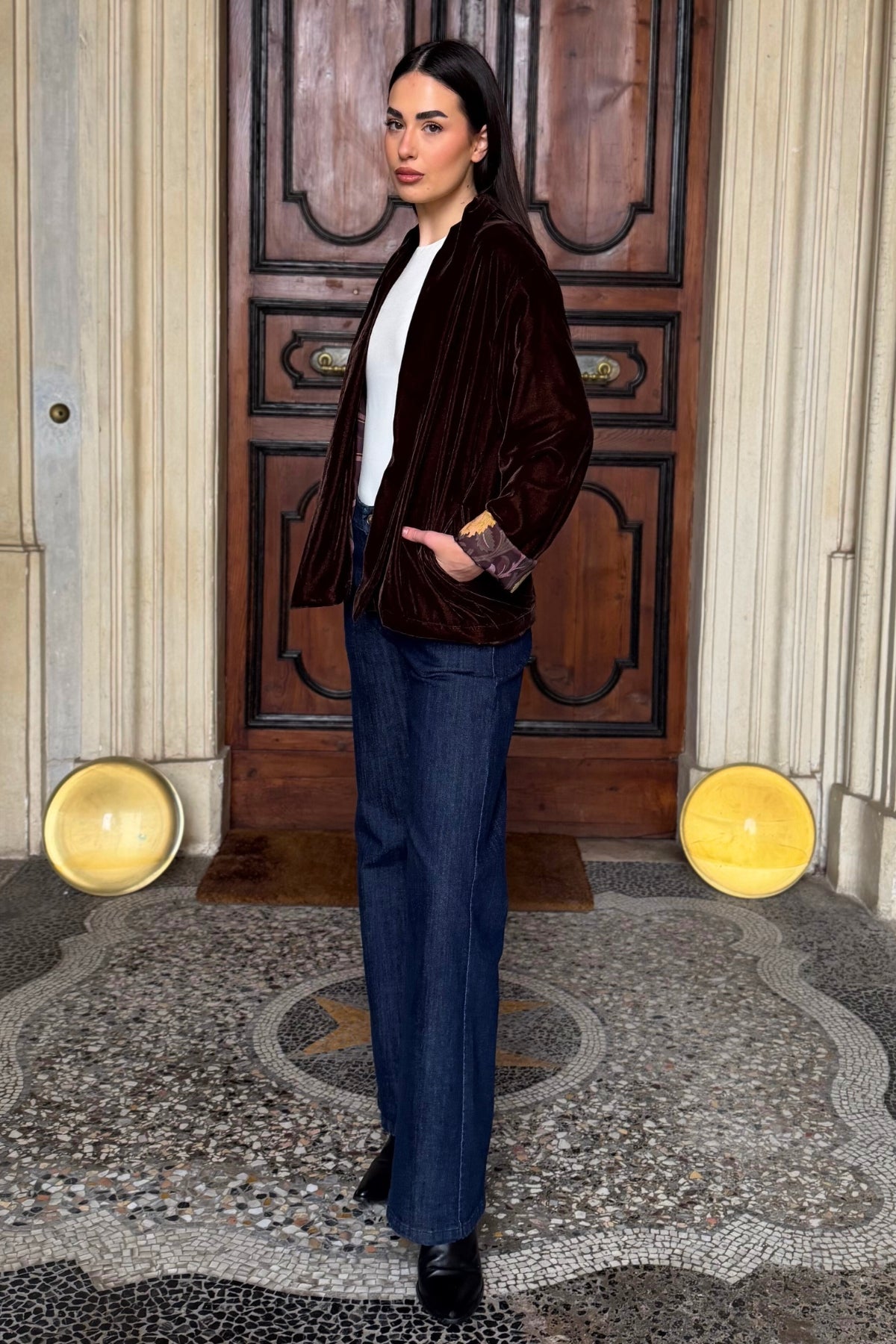 WU-SIDE - giacca kimono velluto - CARAMELLO