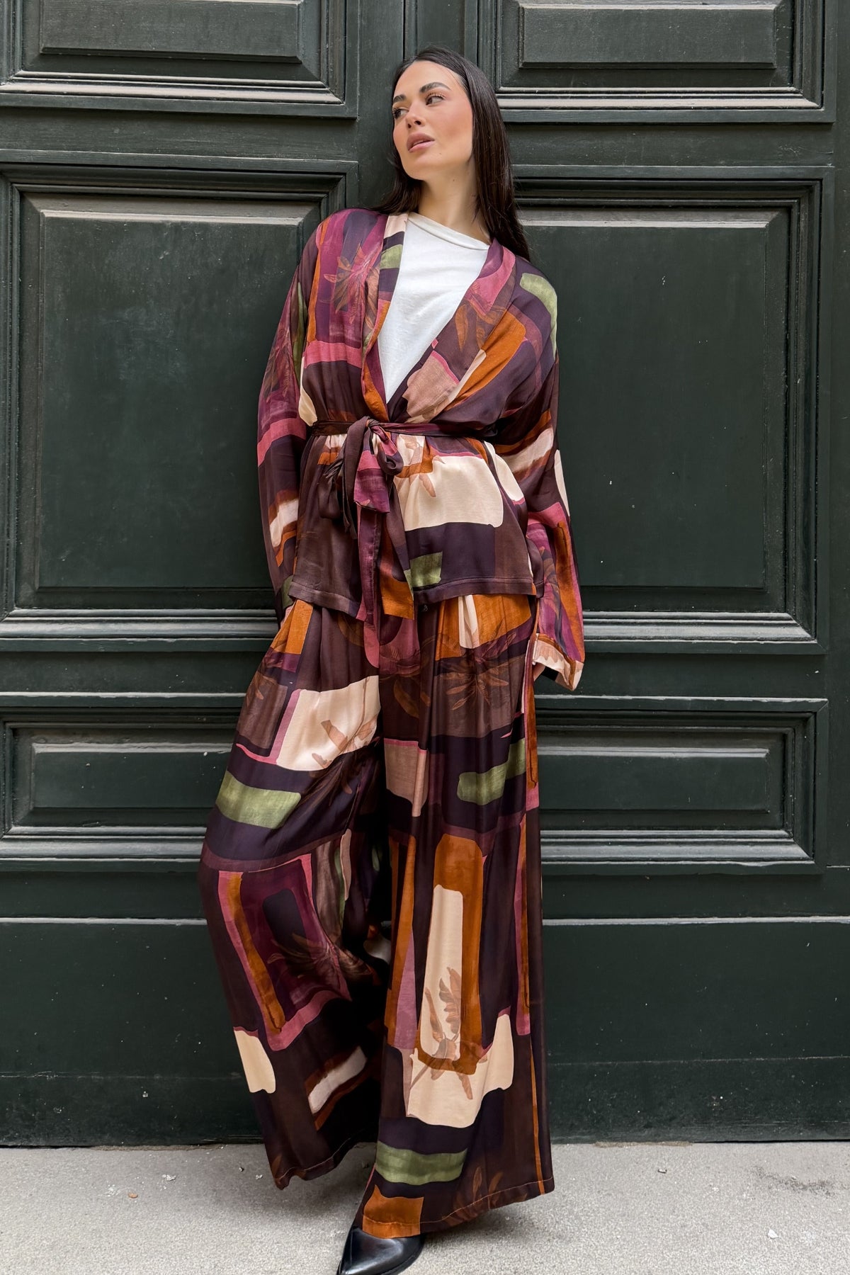 FLOW - pantalone mosaico viscosa - CAFFE