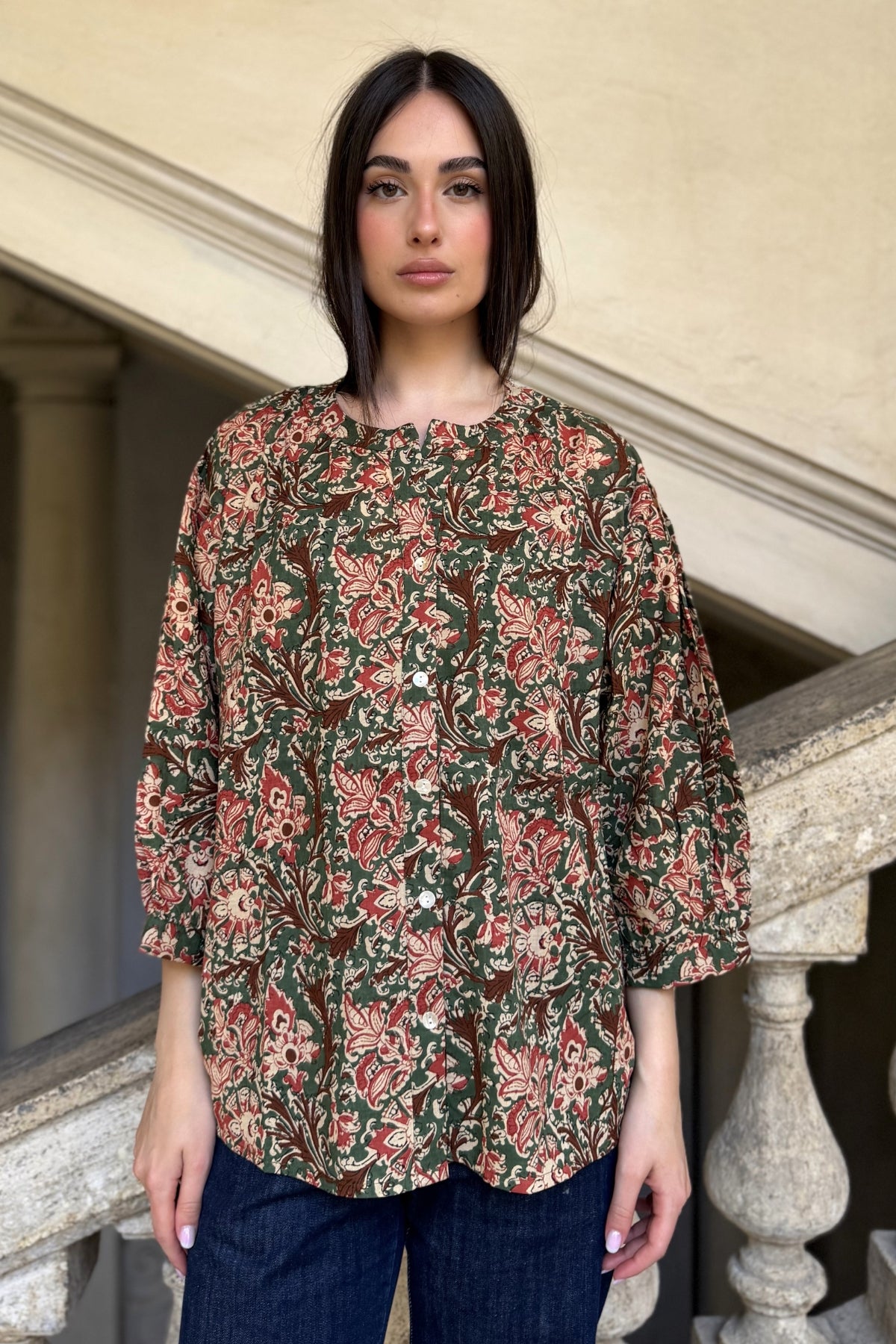 ARTEFILIA-MILANO - camicia lena in mussola di cotone - MILITARY GARDEN