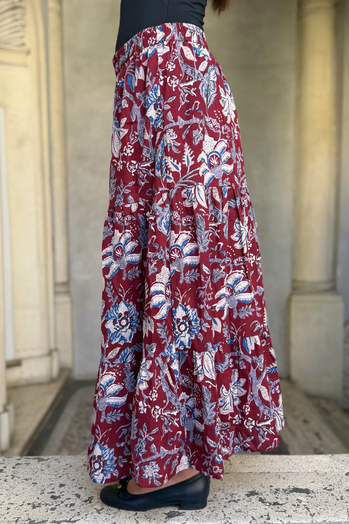 ARTEFILIA-MILANO - gonna ambra in mussola di cotone - BURGUNDY ROYAL