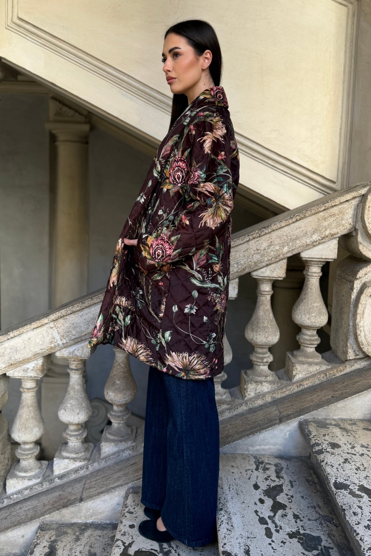 FLOW - kimono velluto paris - marrone flower
