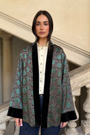 WU-SIDE - giacca kimono seta viscosa - GRIGIO VERDE