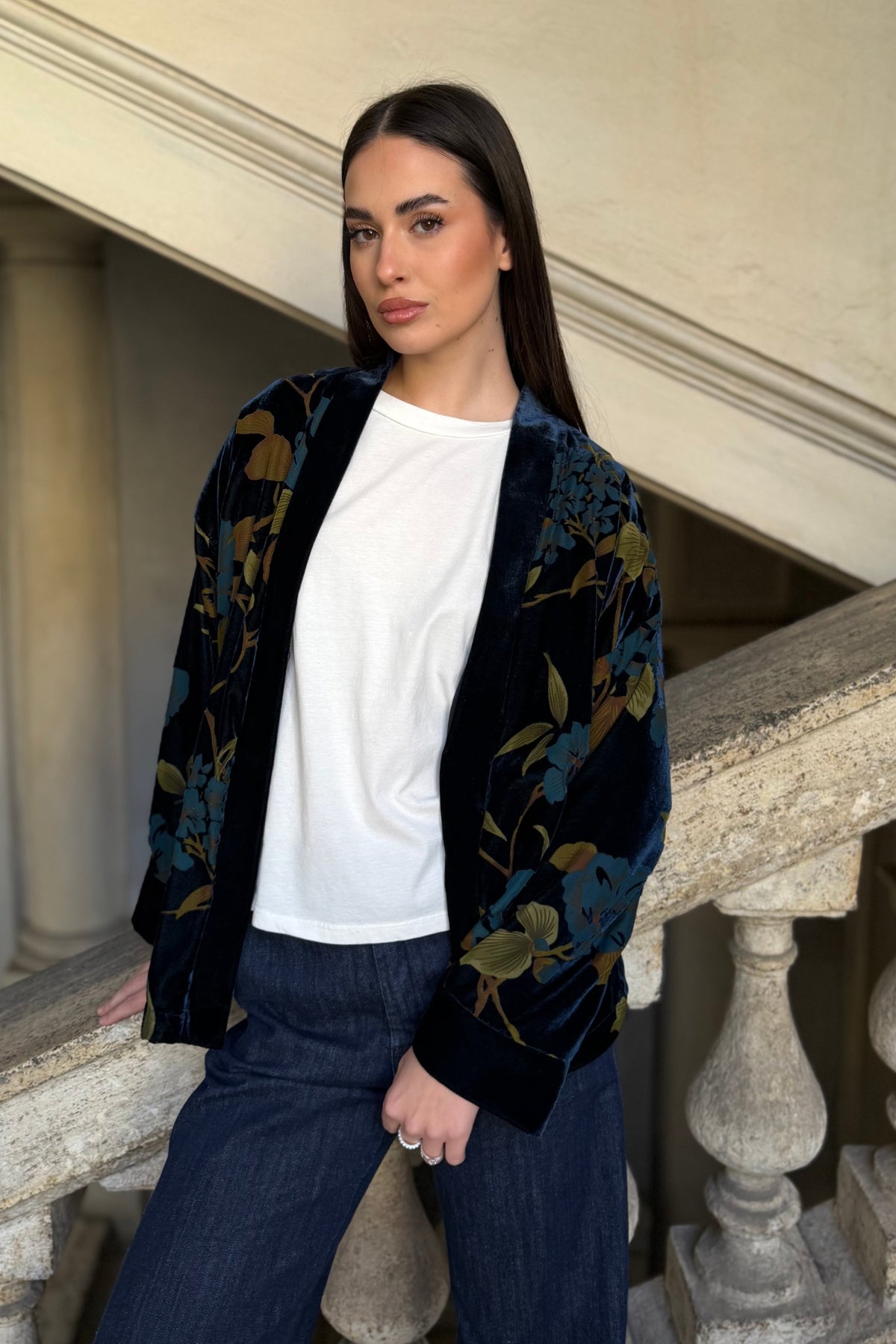 WU-SIDE - giacca kimono devore - BLUE GOLD