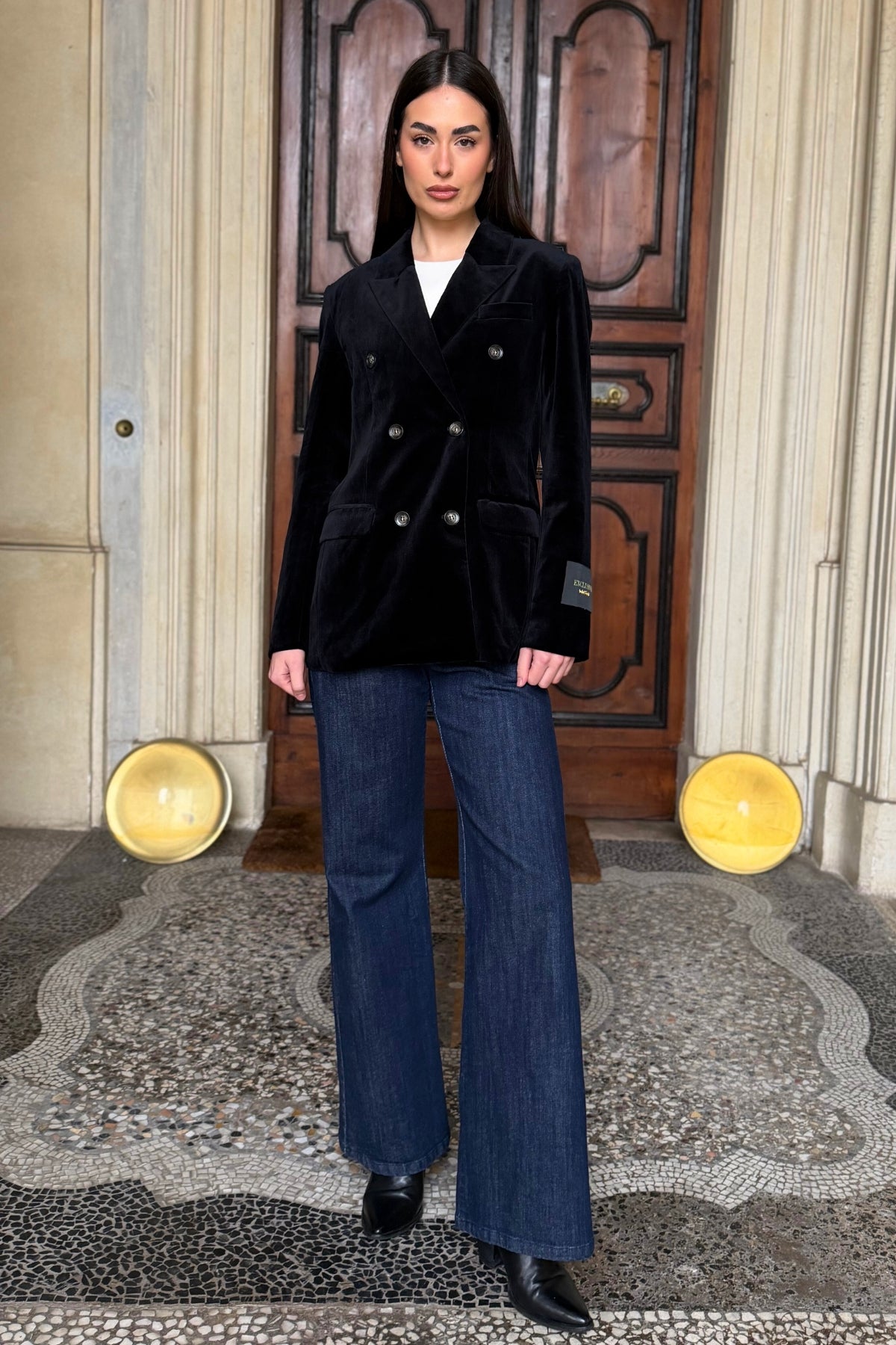 WU-SIDE - giacca doppio petto fustagno - NERO