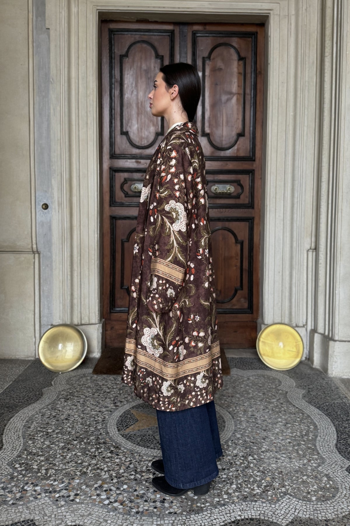 WU-SIDE - kimono fantasia viscosa - MARRONE