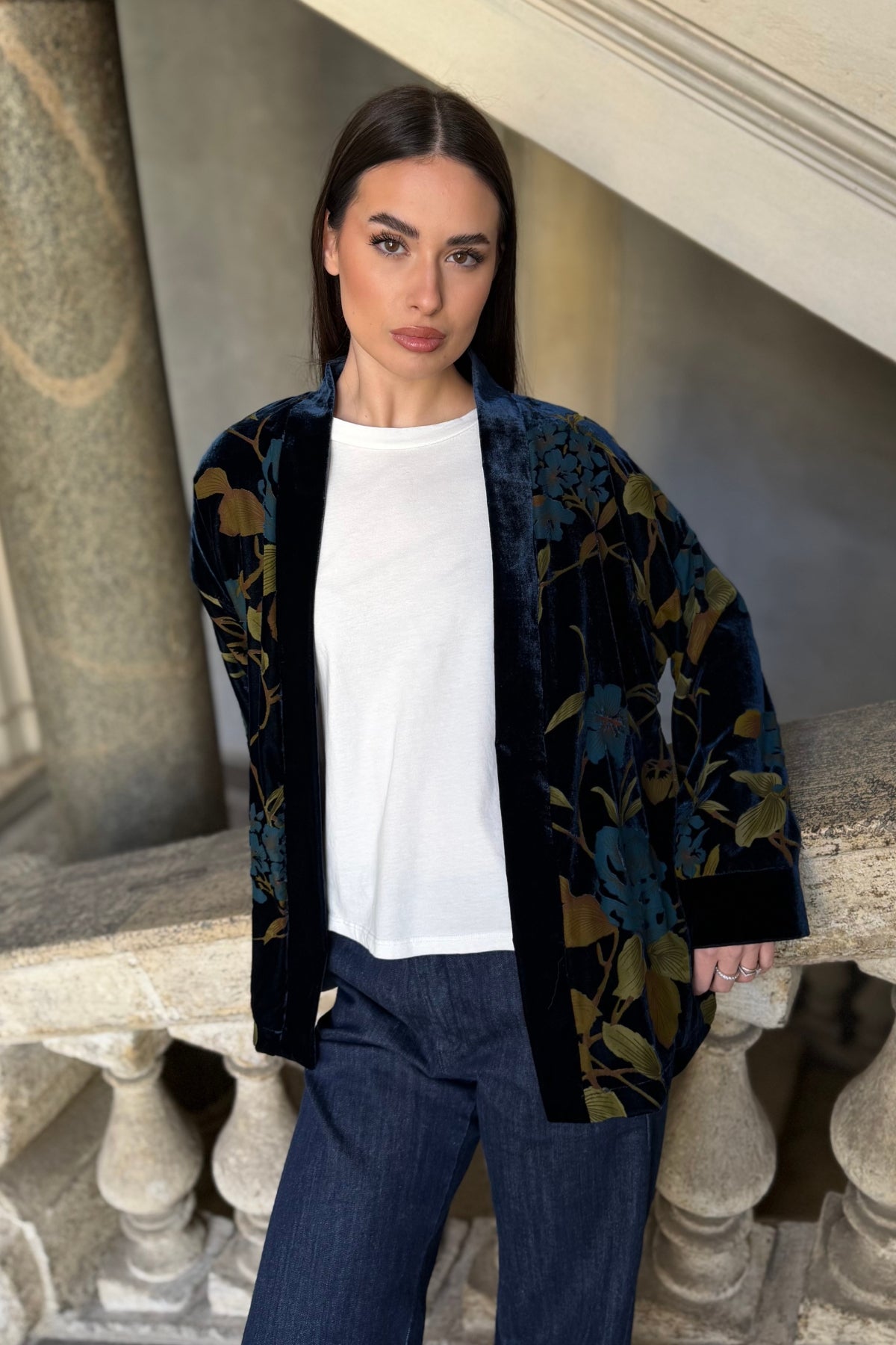 WU-SIDE - giacca kimono devore - BLUE GOLD