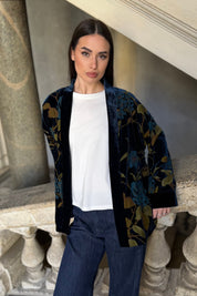 WU-SIDE - giacca kimono devore - BLUE GOLD