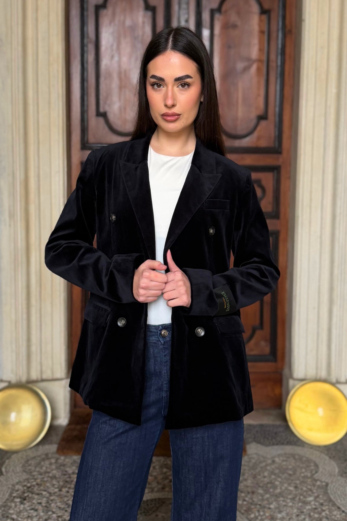 WU-SIDE - giacca doppio petto fustagno - NERO