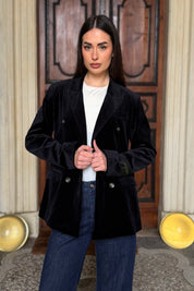 WU-SIDE - giacca doppio petto fustagno - NERO