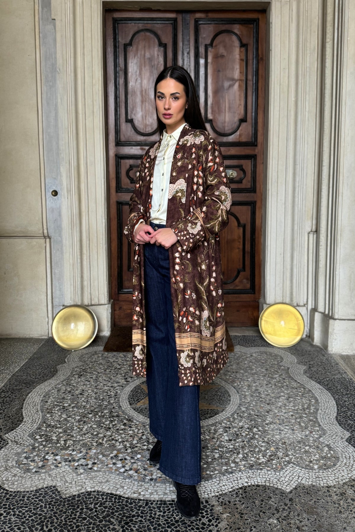 WU-SIDE - kimono fantasia viscosa - MARRONE