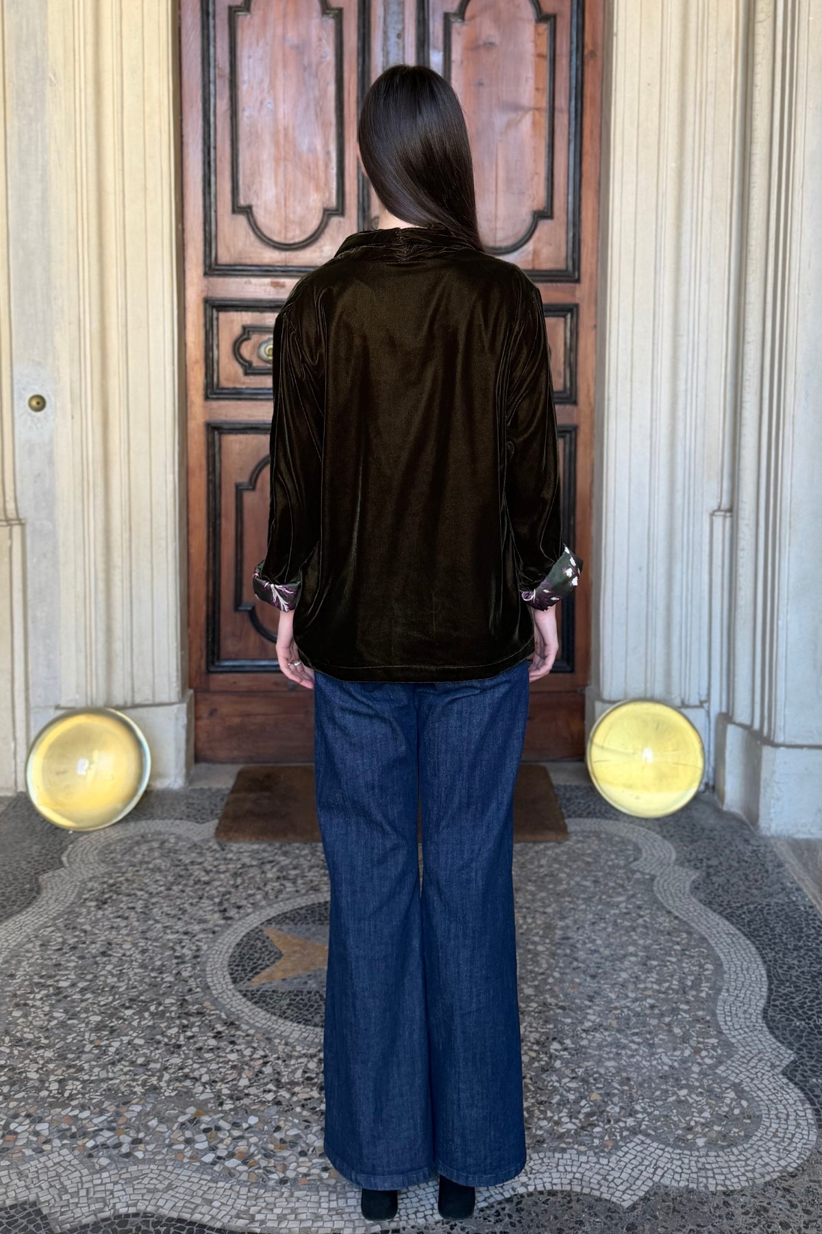 WU-SIDE - giacca kimono velluto - VERDE