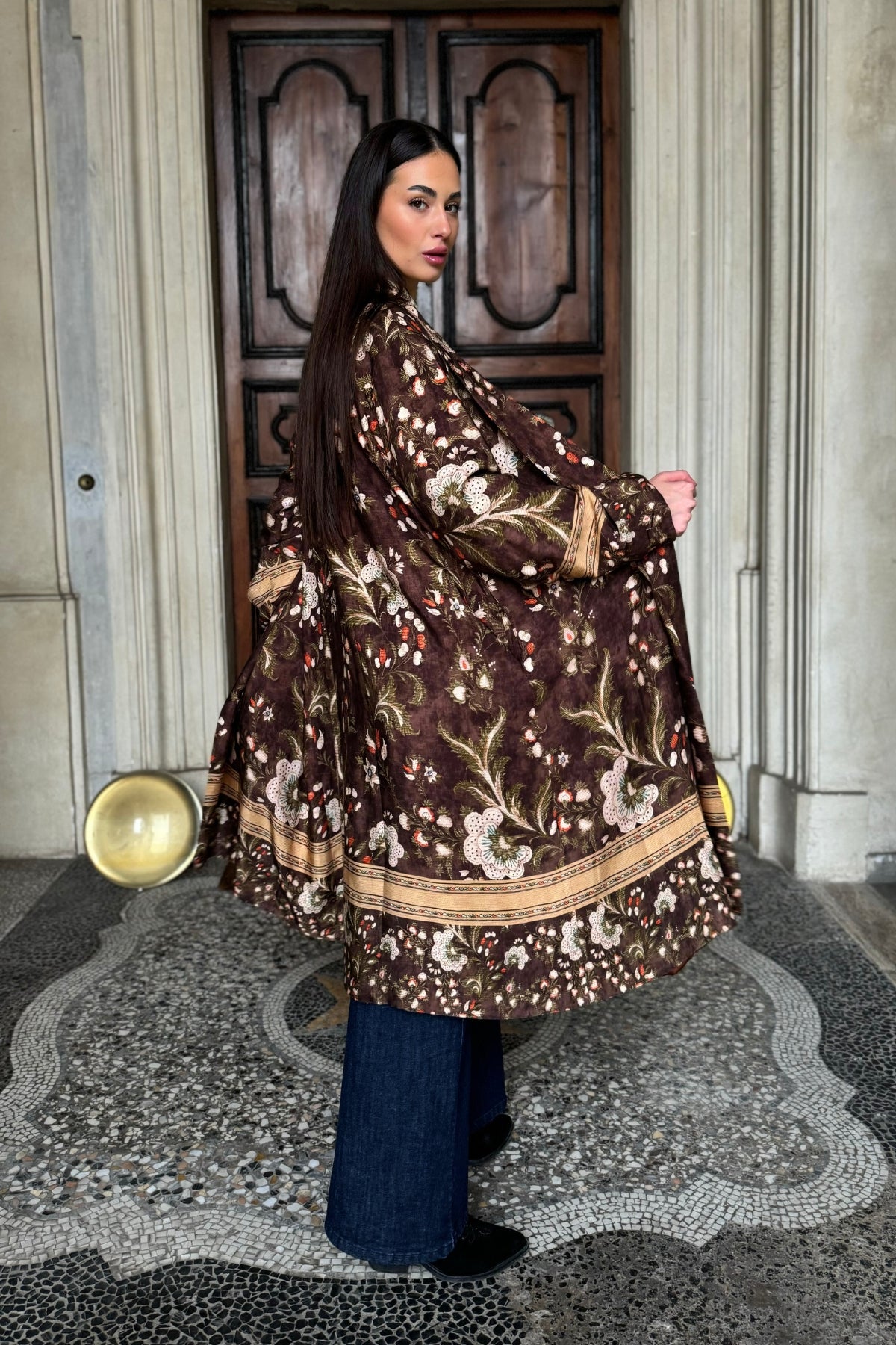 WU-SIDE - kimono fantasia viscosa - MARRONE