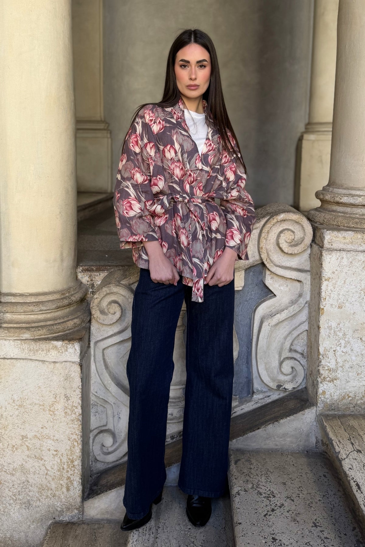 ARTEFILIA-MILANO - giacca alma lino stampato - AVENTINO GRIGIO