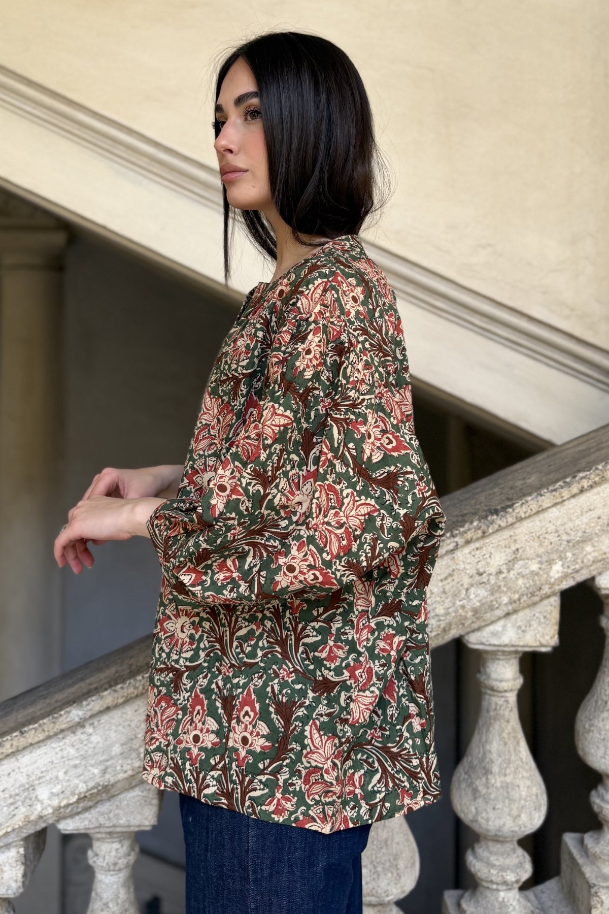 ARTEFILIA-MILANO - camicia lena in mussola di cotone - MILITARY GARDEN