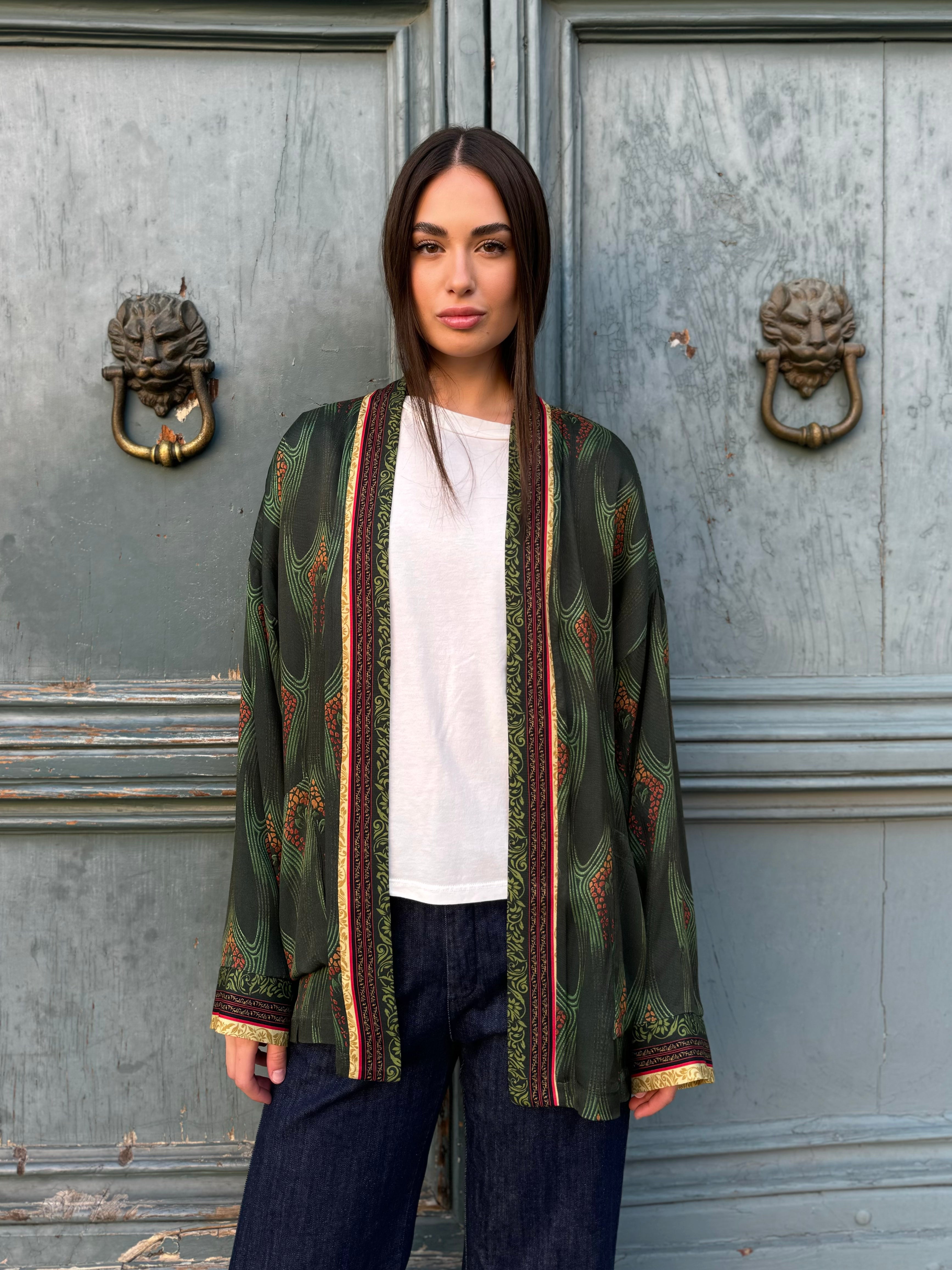 WU-SIDE - giacca kimono fantasia viscosa - VERDE