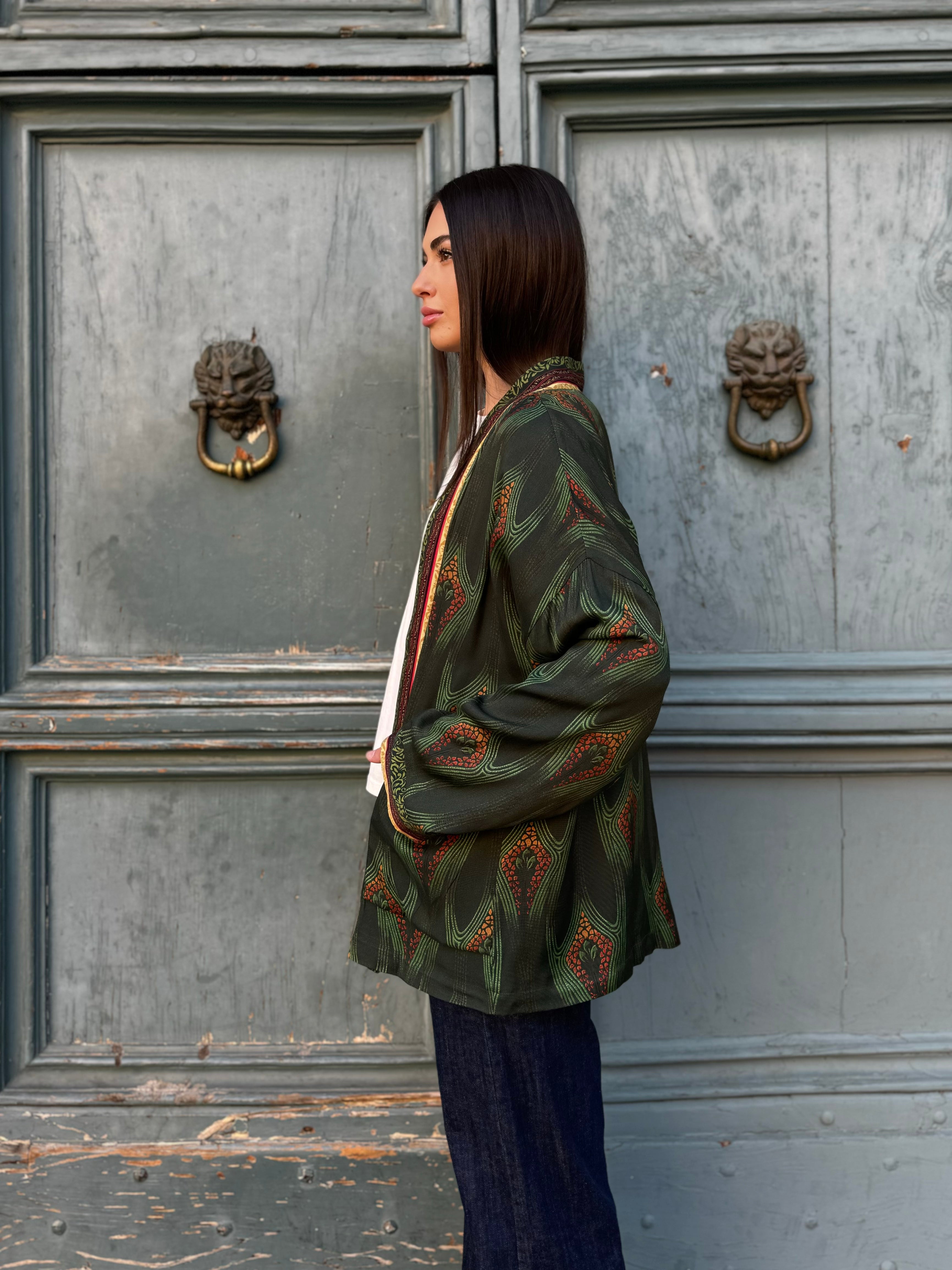 WU-SIDE - giacca kimono fantasia viscosa - VERDE