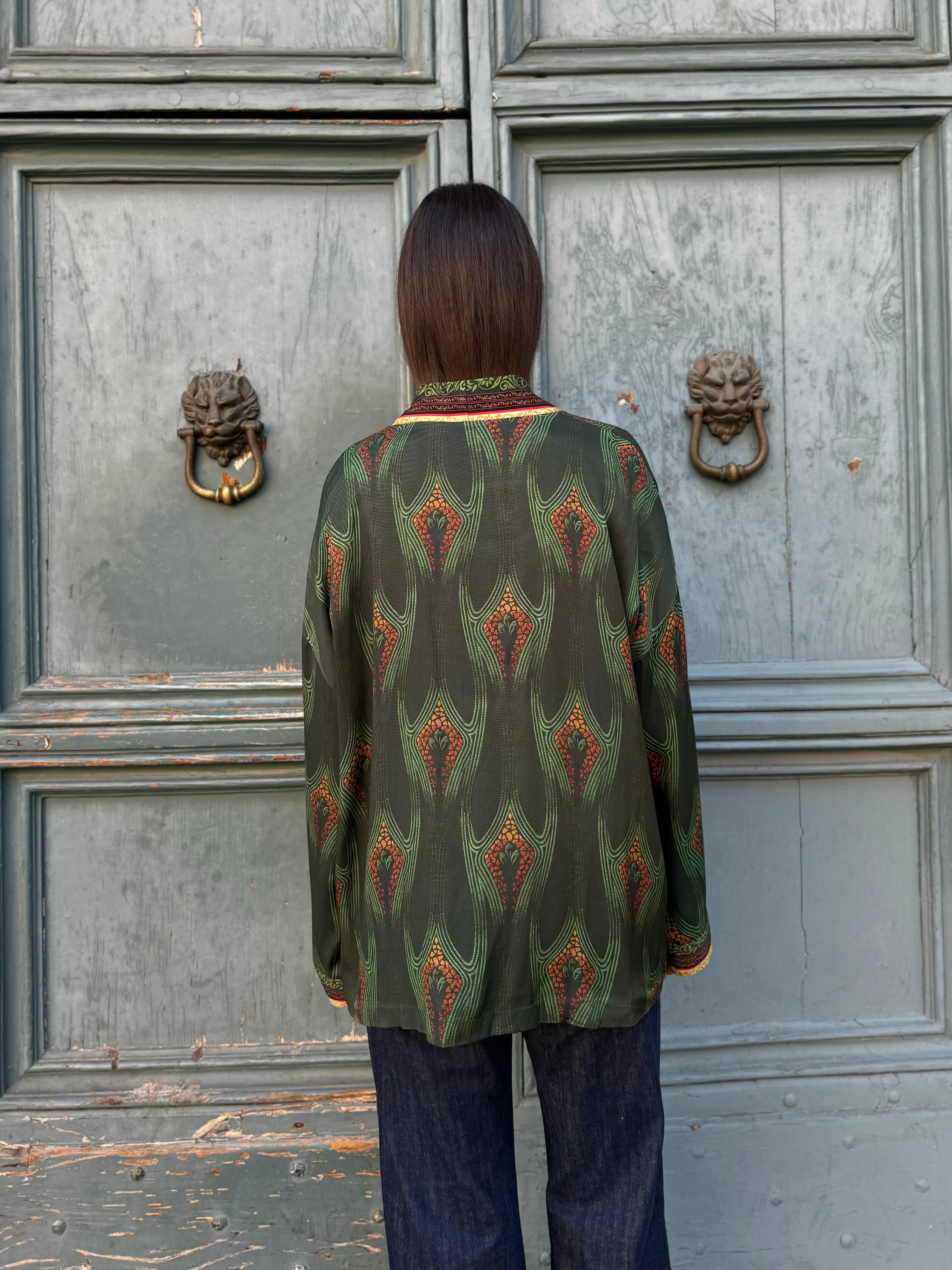 WU-SIDE - giacca kimono fantasia viscosa - VERDE
