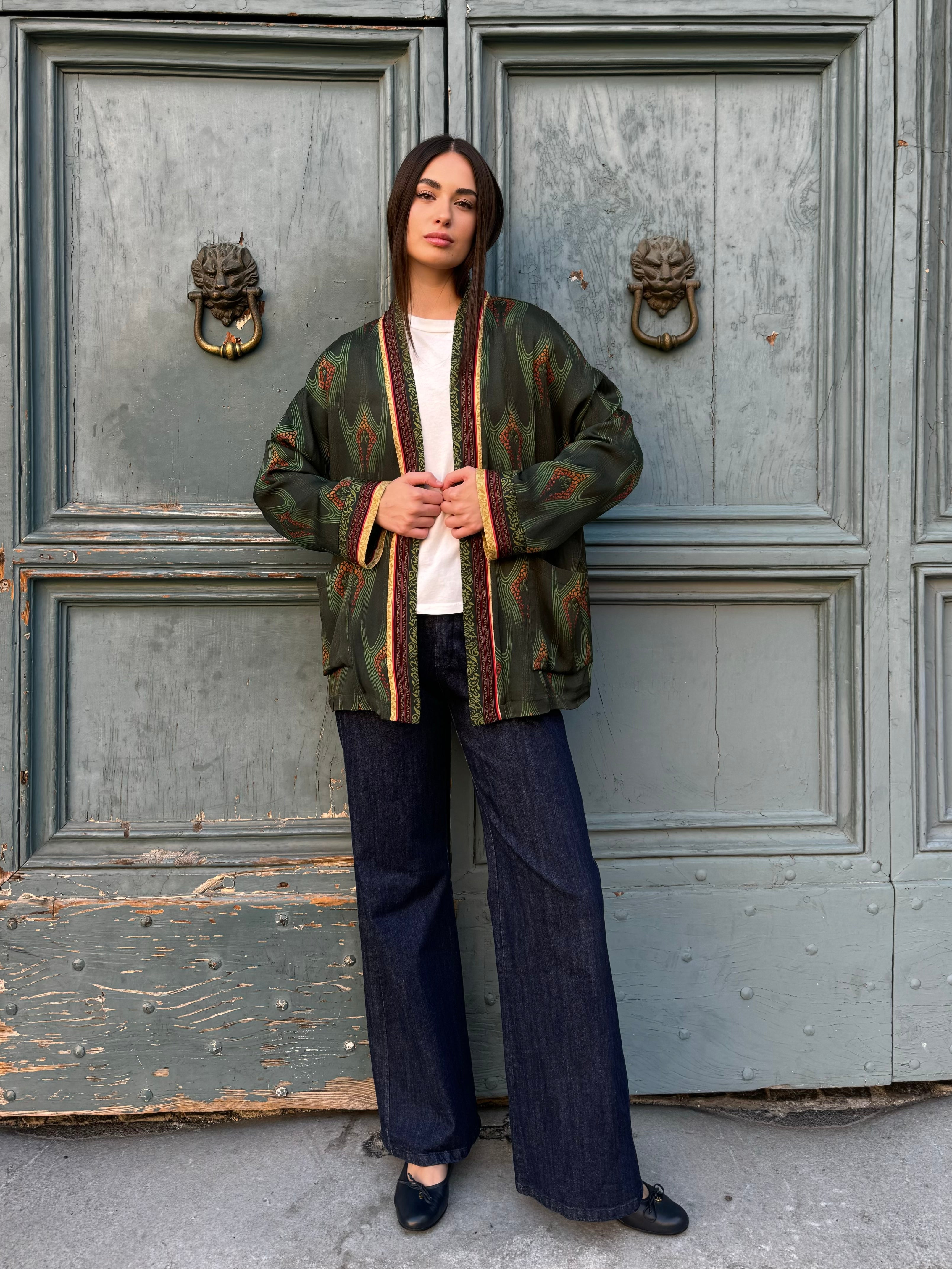 WU-SIDE - giacca kimono fantasia viscosa - VERDE