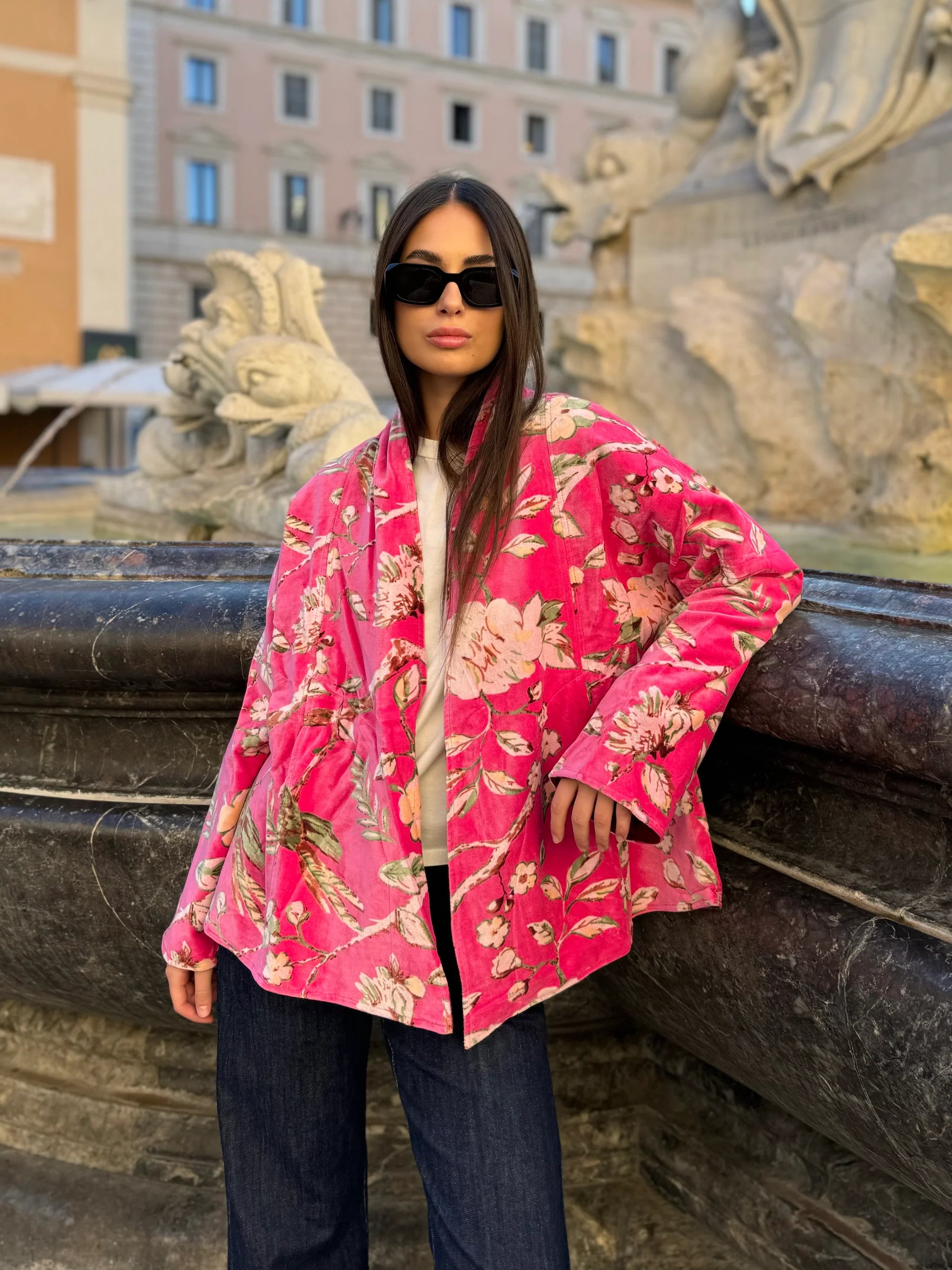 ARTEFILIA-MILANO - giacca uma velluto stampato - MURANO FUXIA