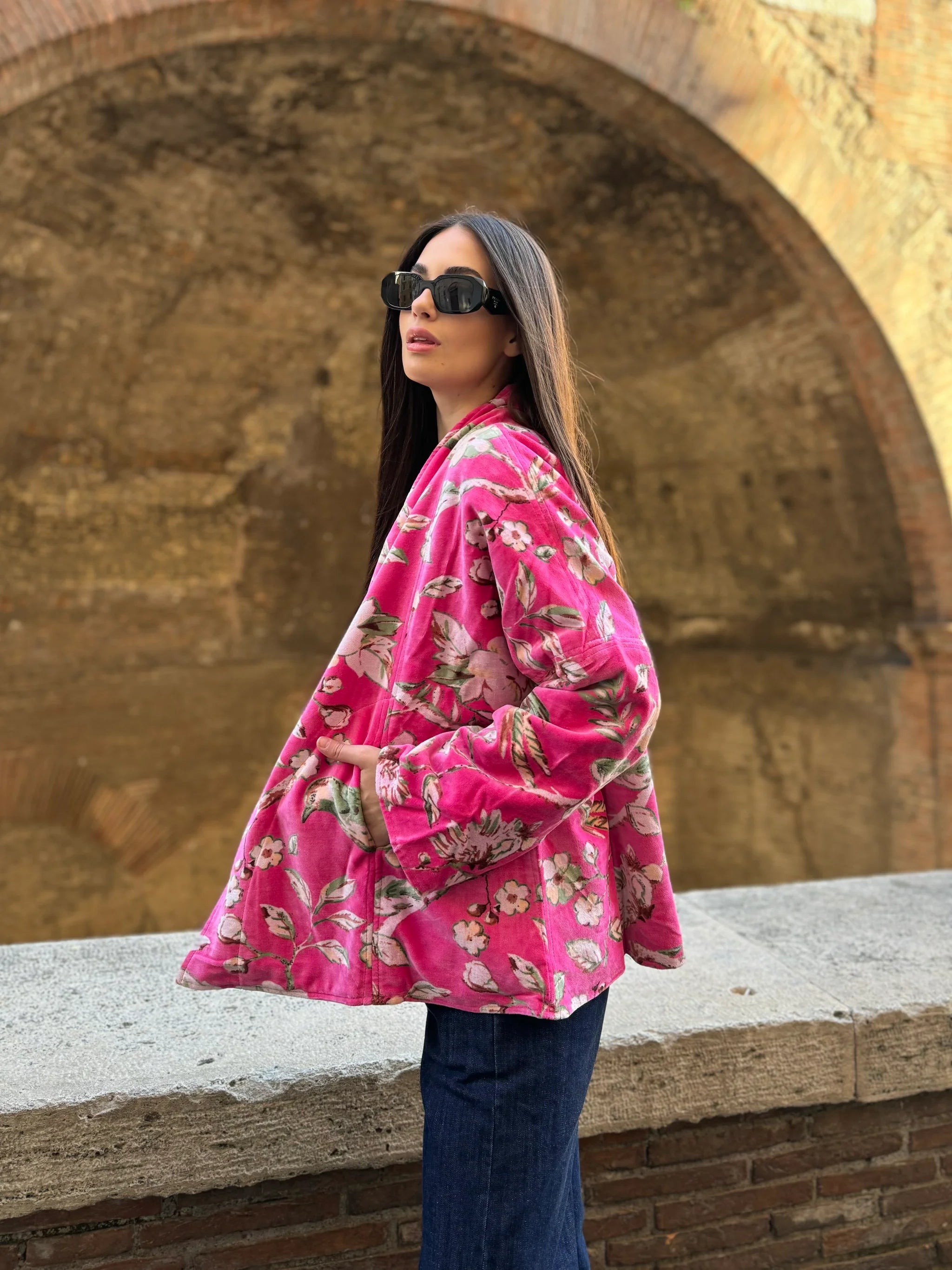 ARTEFILIA-MILANO - giacca uma velluto stampato - MURANO FUXIA