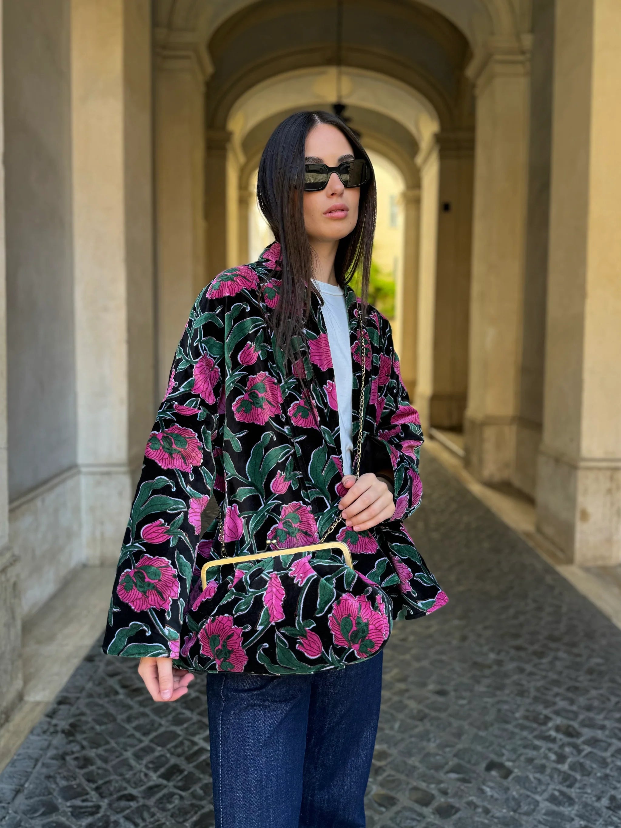 ARTEFILIA-MILANO - borsa velluto stella - RIALTO NERO