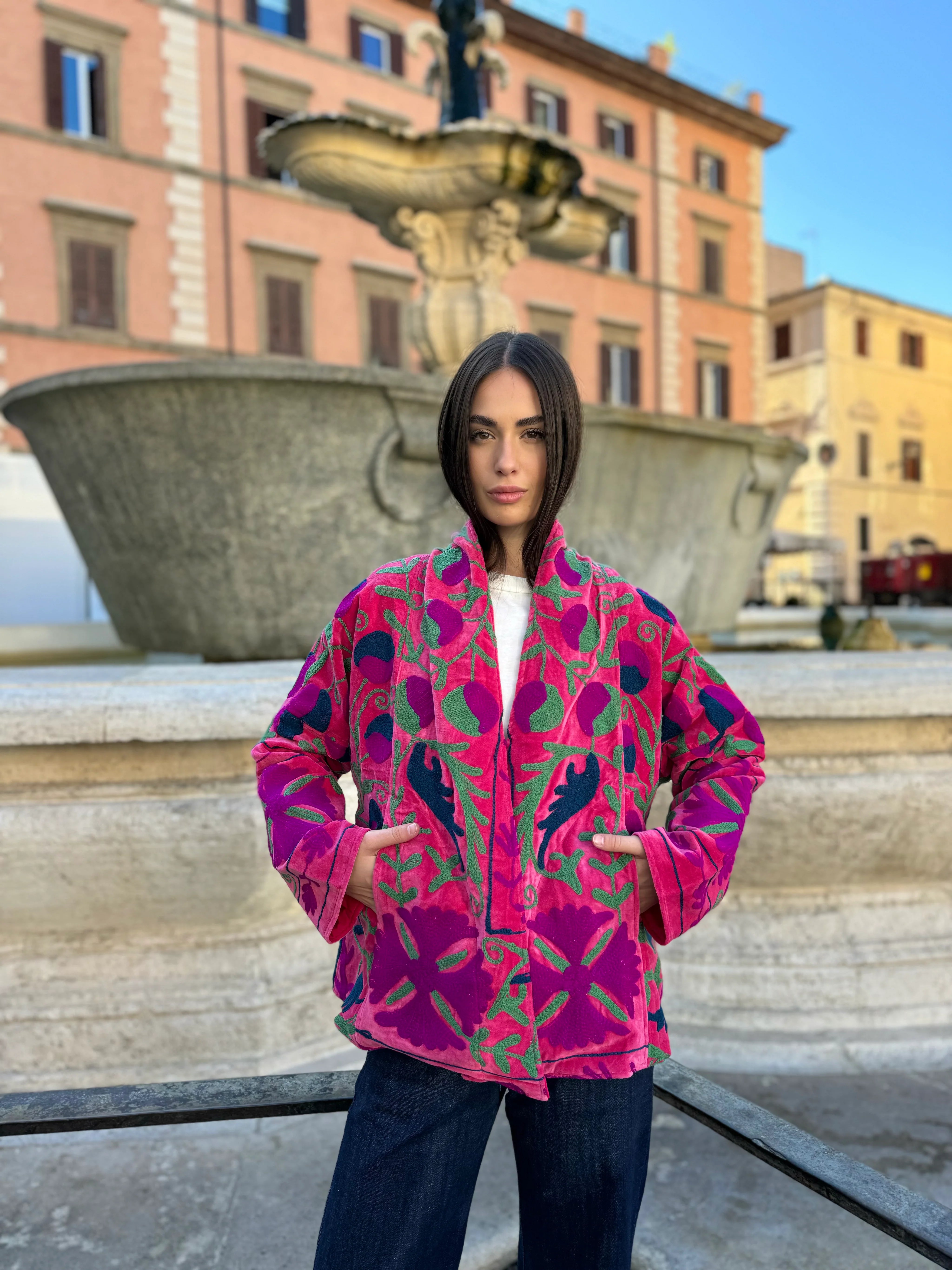 ARTEFILIA-MILANO - giacca uma velluto ricamato - ZAMIRA FUXIA