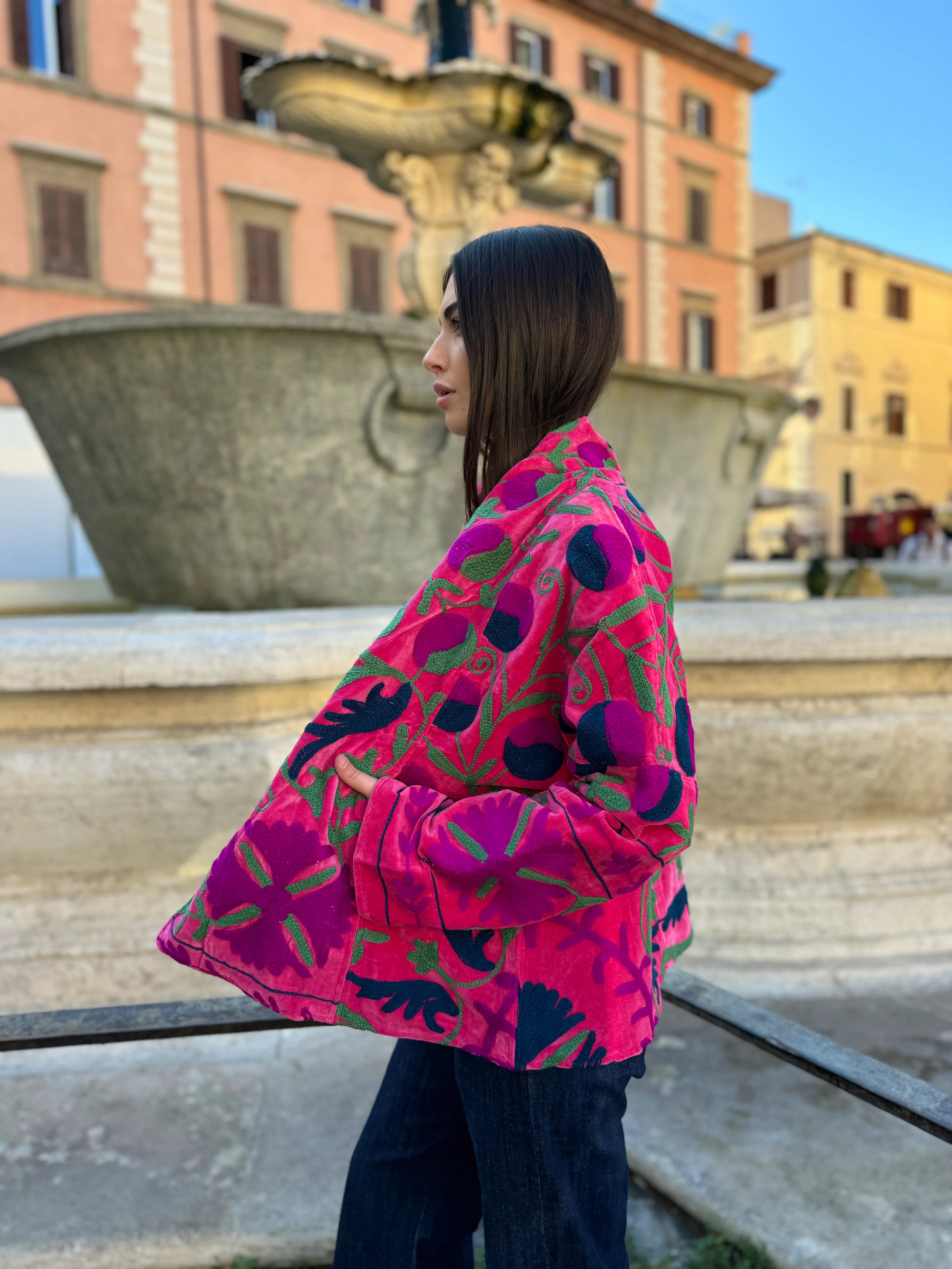 ARTEFILIA-MILANO - giacca uma velluto ricamato - ZAMIRA FUXIA