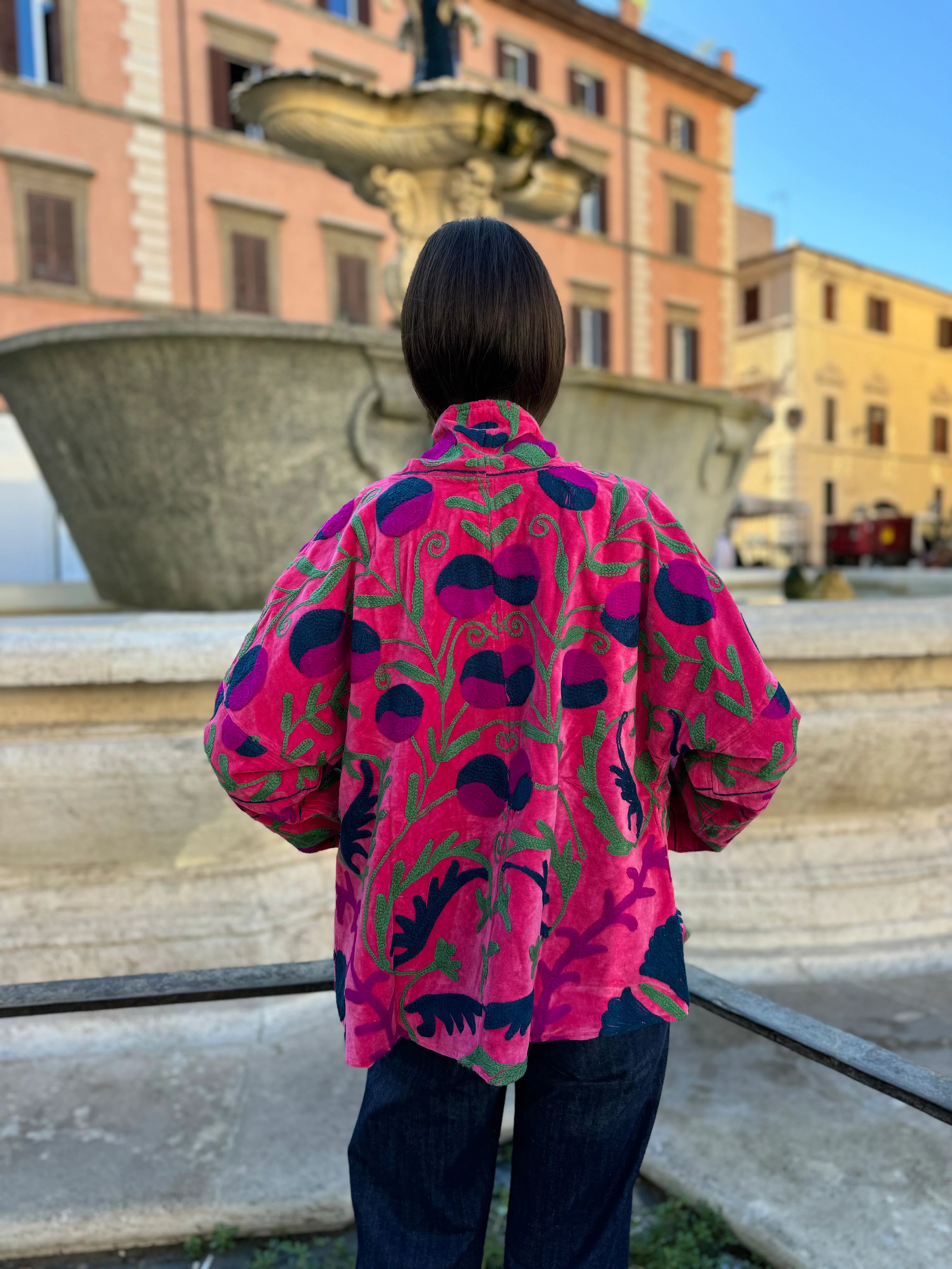 ARTEFILIA-MILANO - giacca uma velluto ricamato - ZAMIRA FUXIA