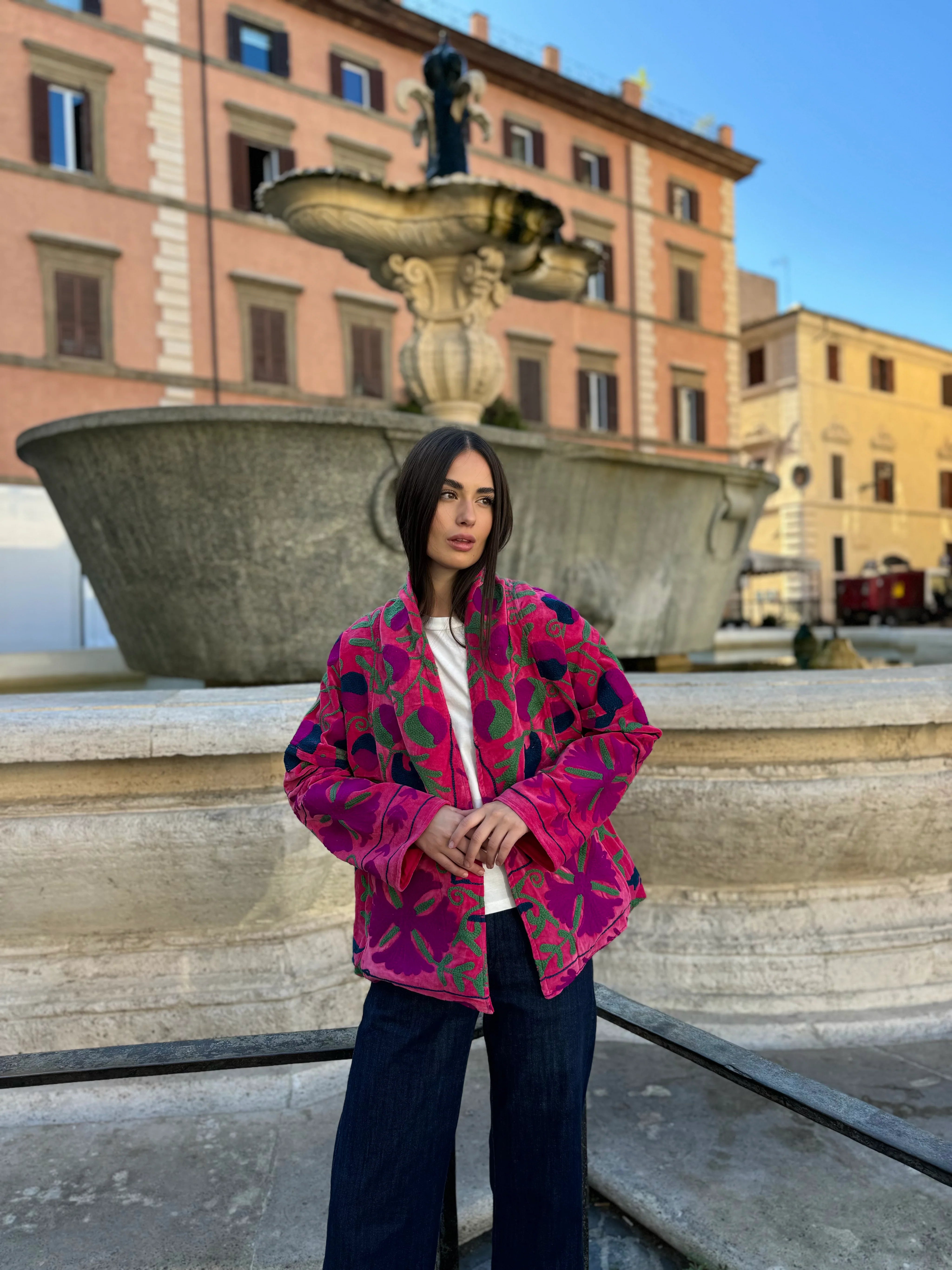 ARTEFILIA-MILANO - giacca uma velluto ricamato - ZAMIRA FUXIA