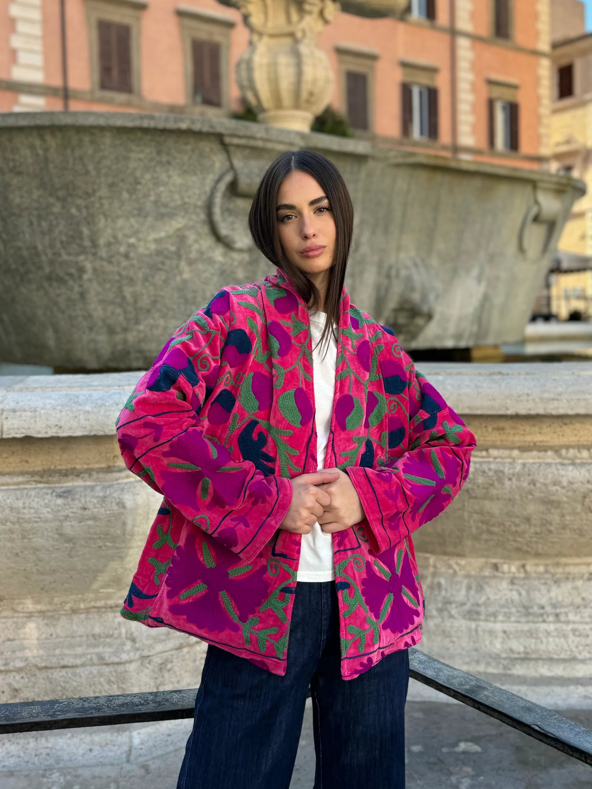 ARTEFILIA-MILANO - giacca uma velluto ricamato - ZAMIRA FUXIA