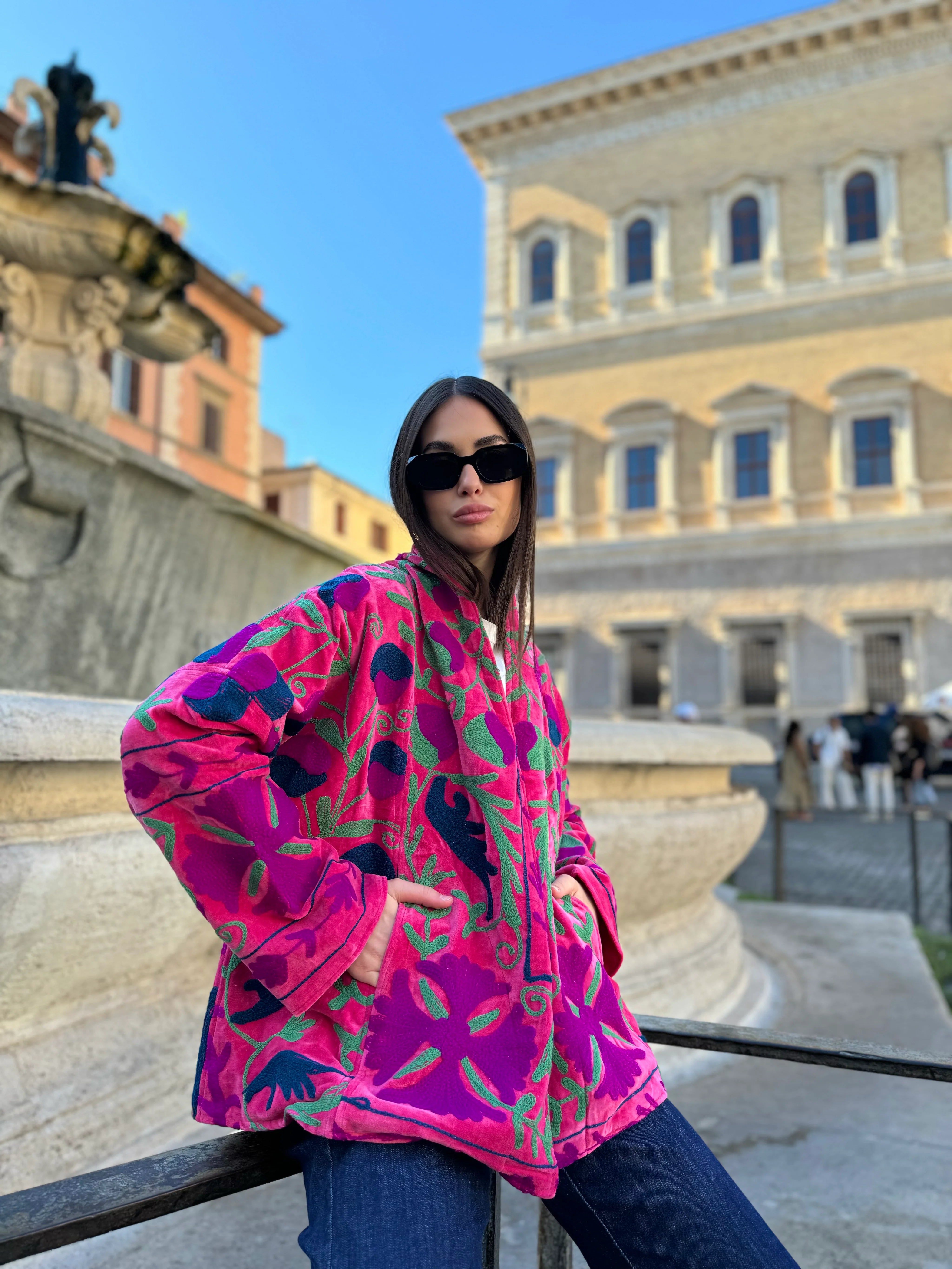 ARTEFILIA-MILANO - giacca uma velluto ricamato - ZAMIRA FUXIA