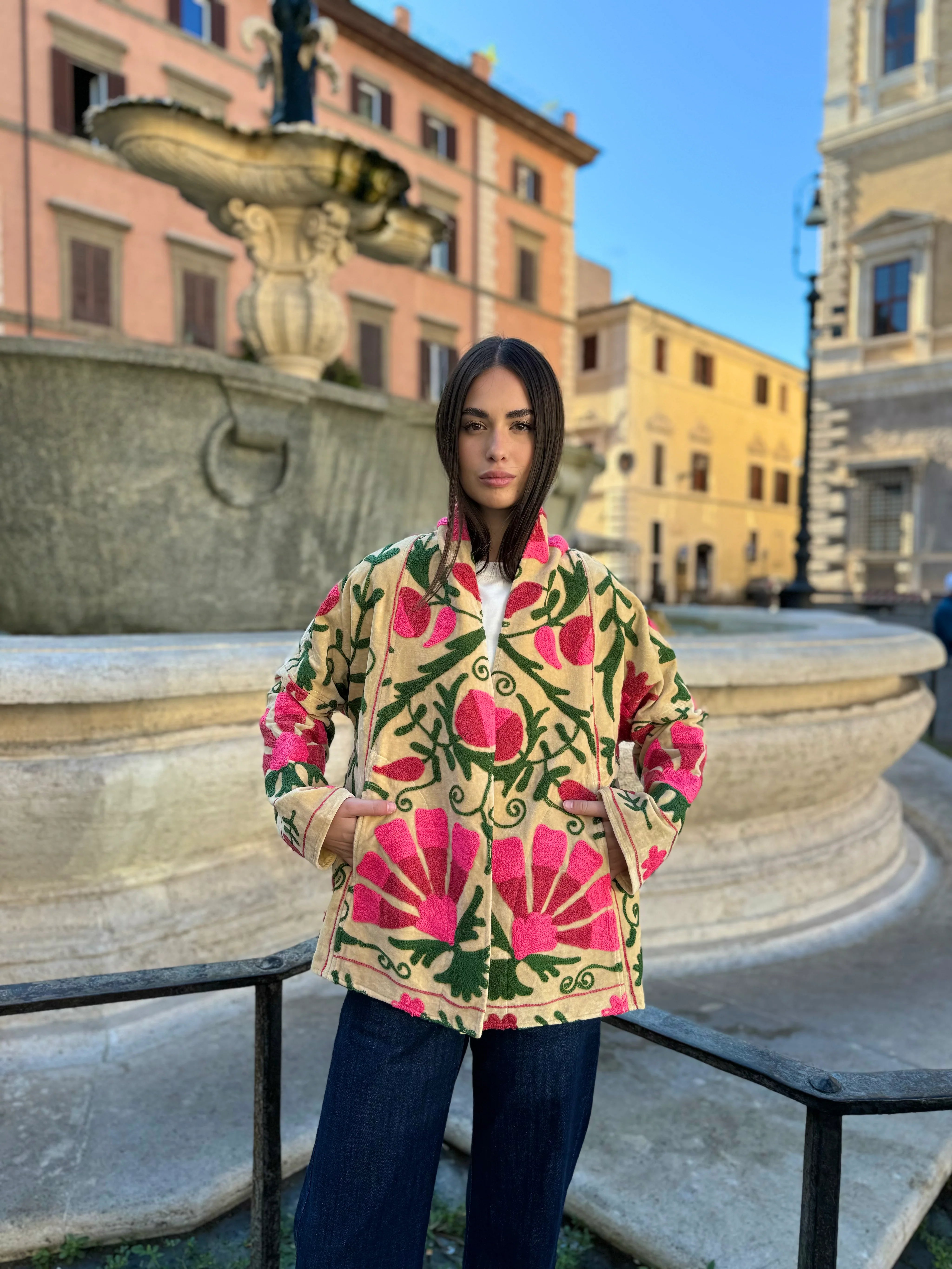 ARTEFILIA-MILANO - giacca uma velluto ricamato - NAIMA BURRO