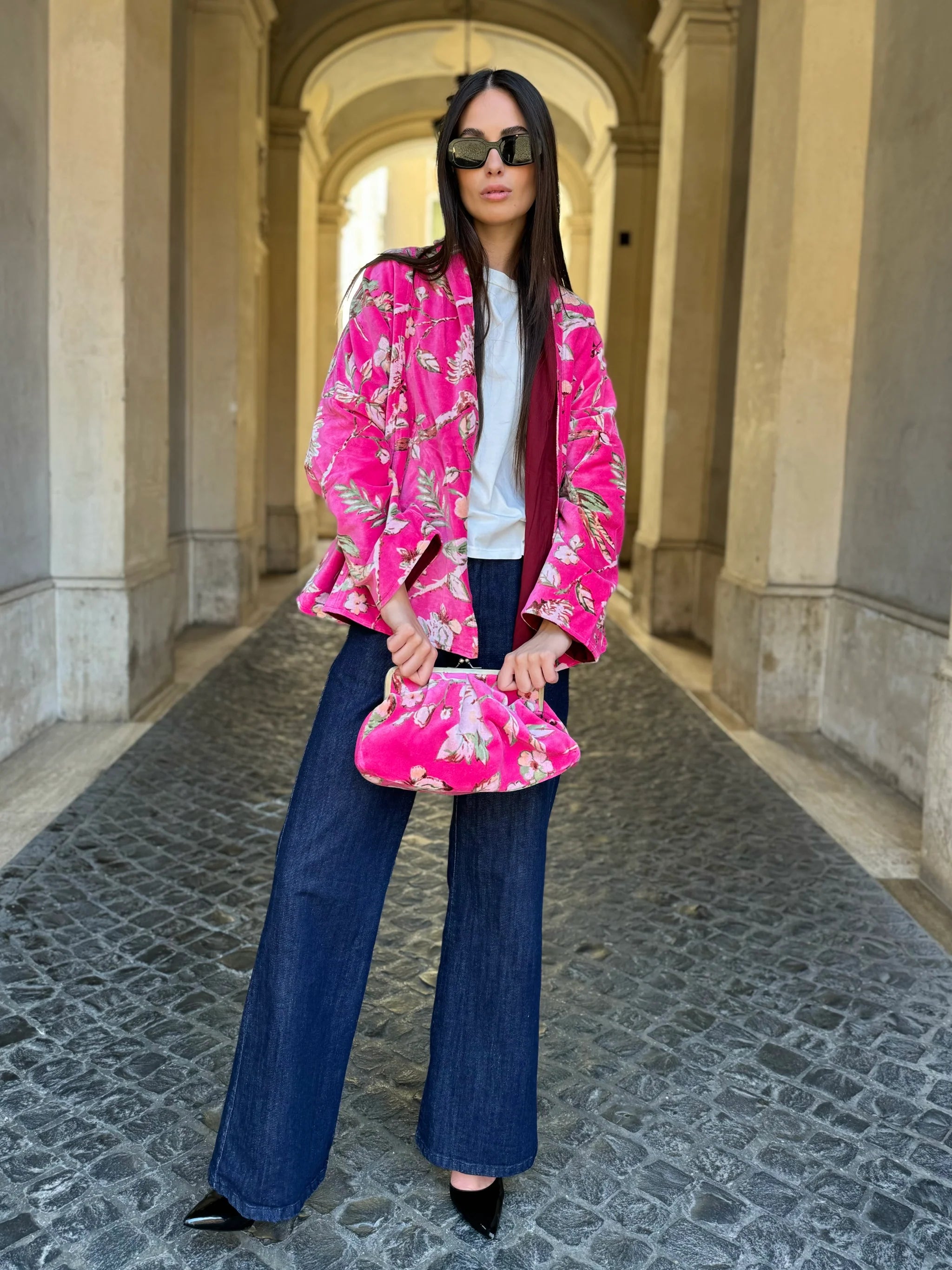 ARTEFILIA-MILANO - borsa velluto stella - MURANO FUXIA