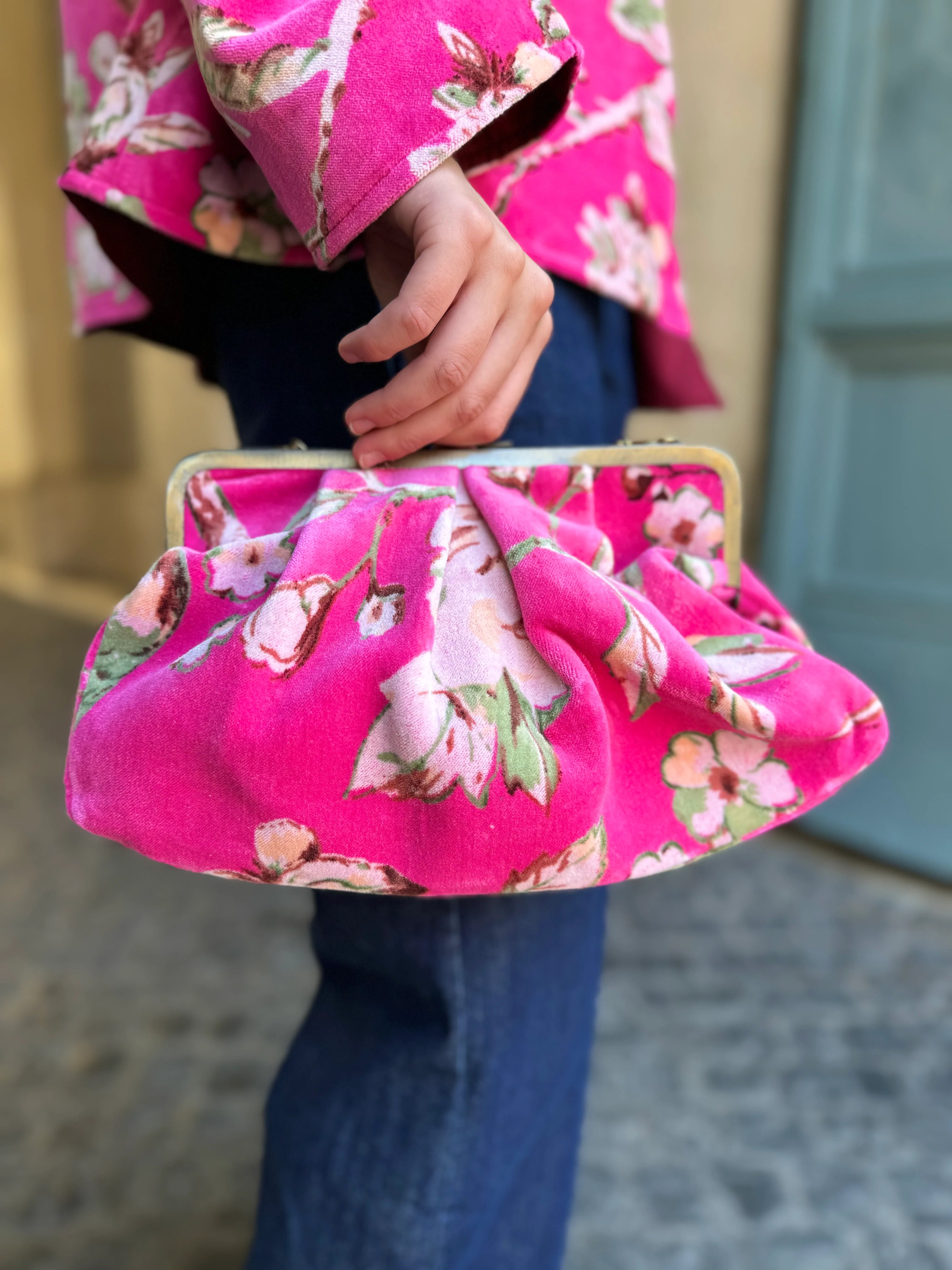 ARTEFILIA-MILANO - borsa velluto stella - MURANO FUXIA