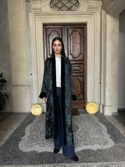WU-SIDE - kimono jacquard bordi velluto - NERO