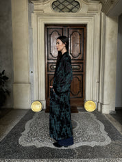 WU-SIDE - kimono jacquard bordi velluto - NERO