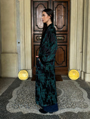 WU-SIDE - kimono jacquard bordi velluto - NERO