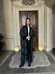 WU-SIDE - kimono jacquard bordi velluto - NERO