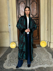 WU-SIDE - kimono jacquard bordi velluto - NERO