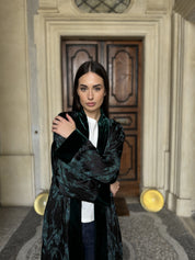 WU-SIDE - kimono jacquard bordi velluto - NERO