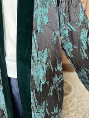 WU-SIDE - kimono jacquard bordi velluto - NERO
