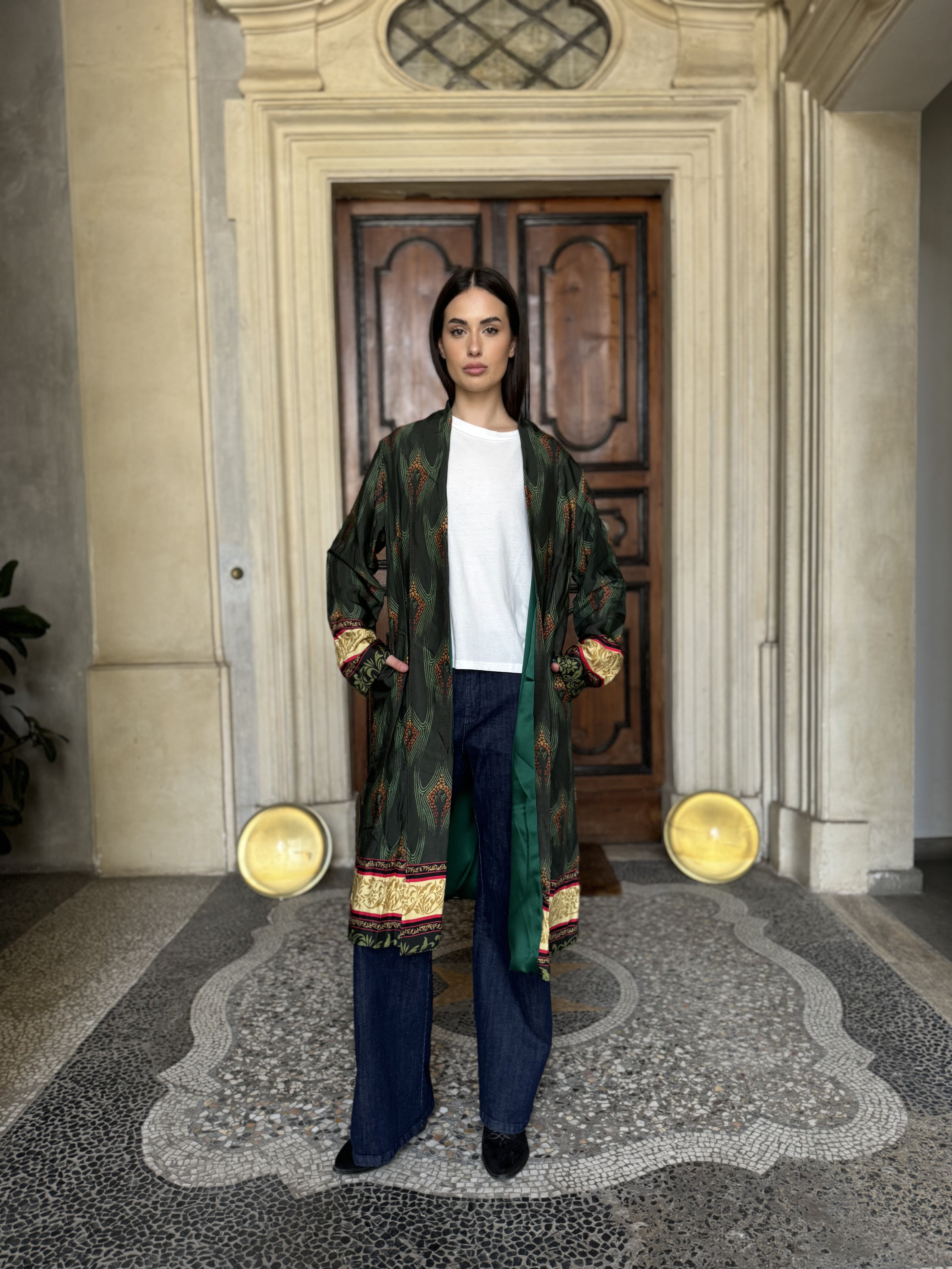 WU-SIDE - kimono fantasia viscosa - VERDE MARRONE