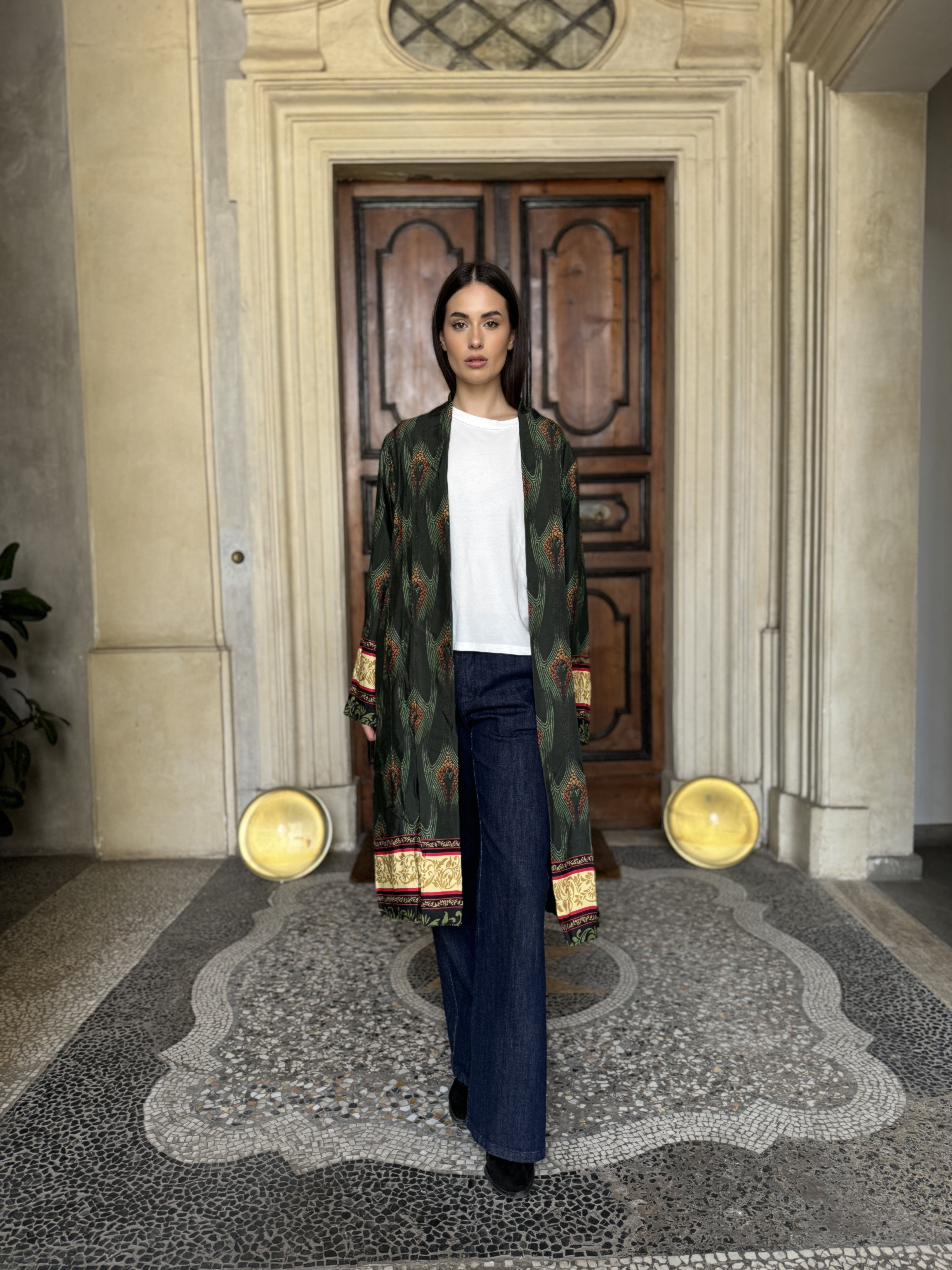 WU-SIDE - kimono fantasia viscosa - VERDE MARRONE