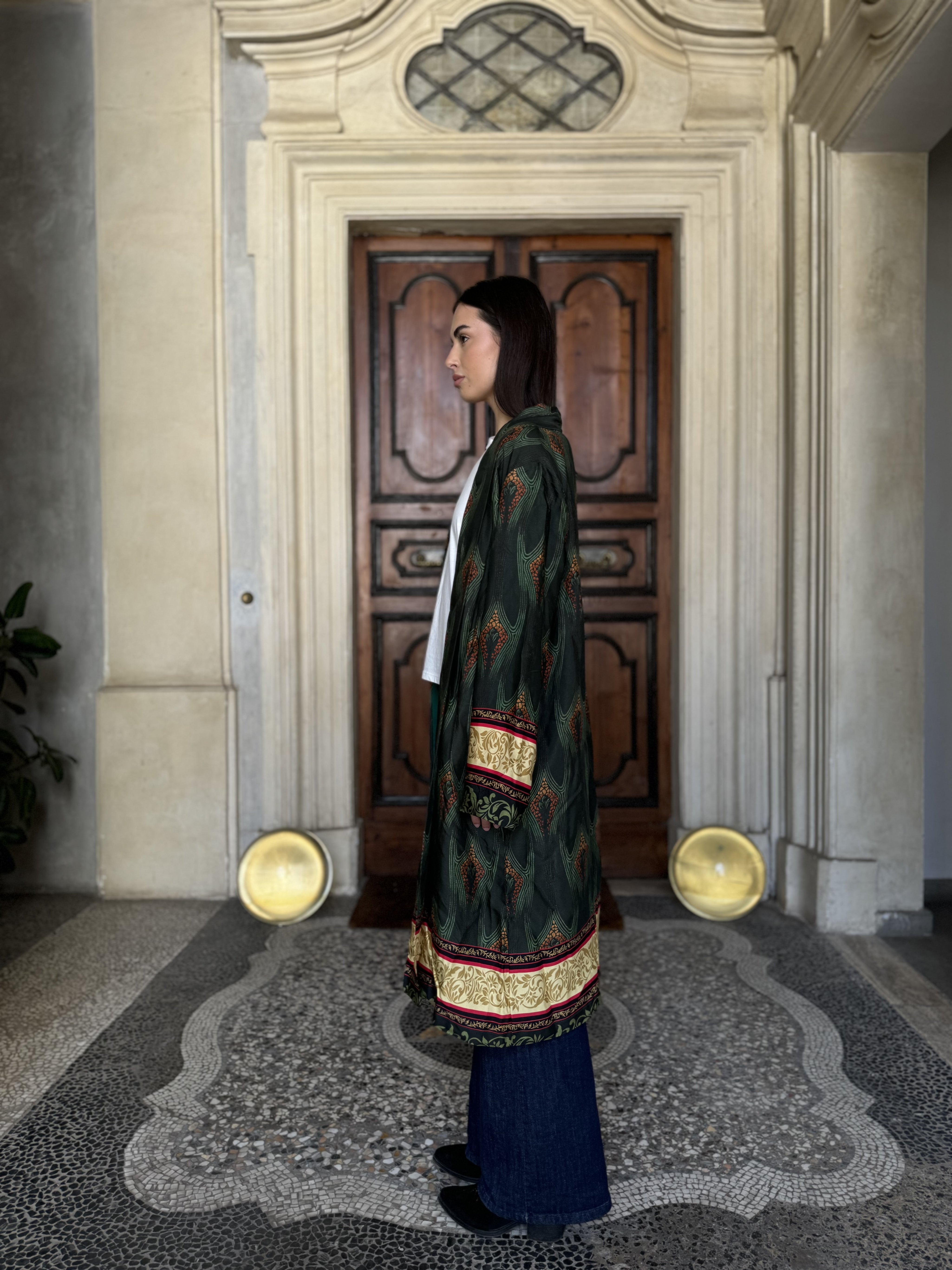 WU-SIDE - kimono fantasia viscosa - VERDE MARRONE