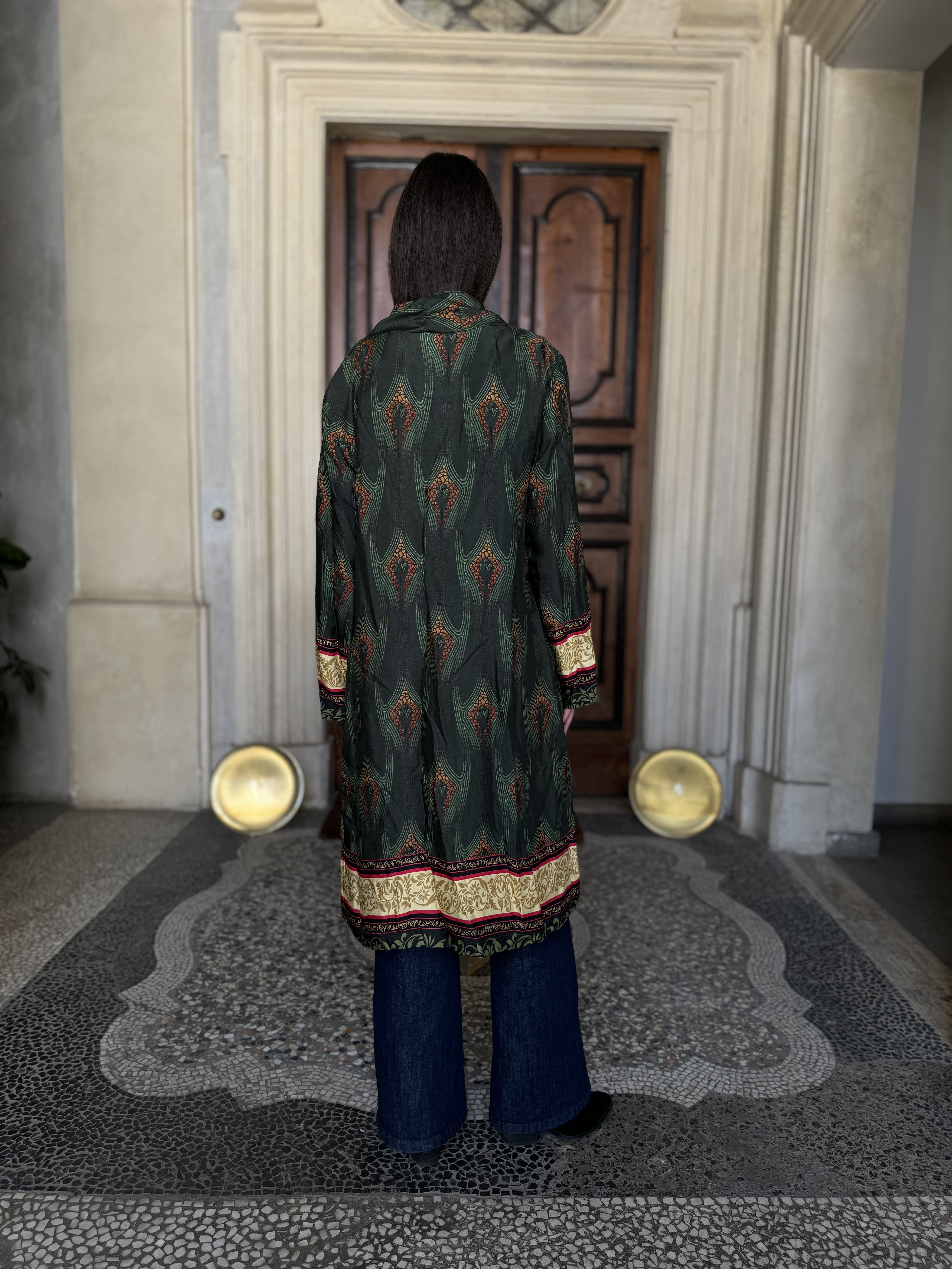 WU-SIDE - kimono fantasia viscosa - VERDE MARRONE